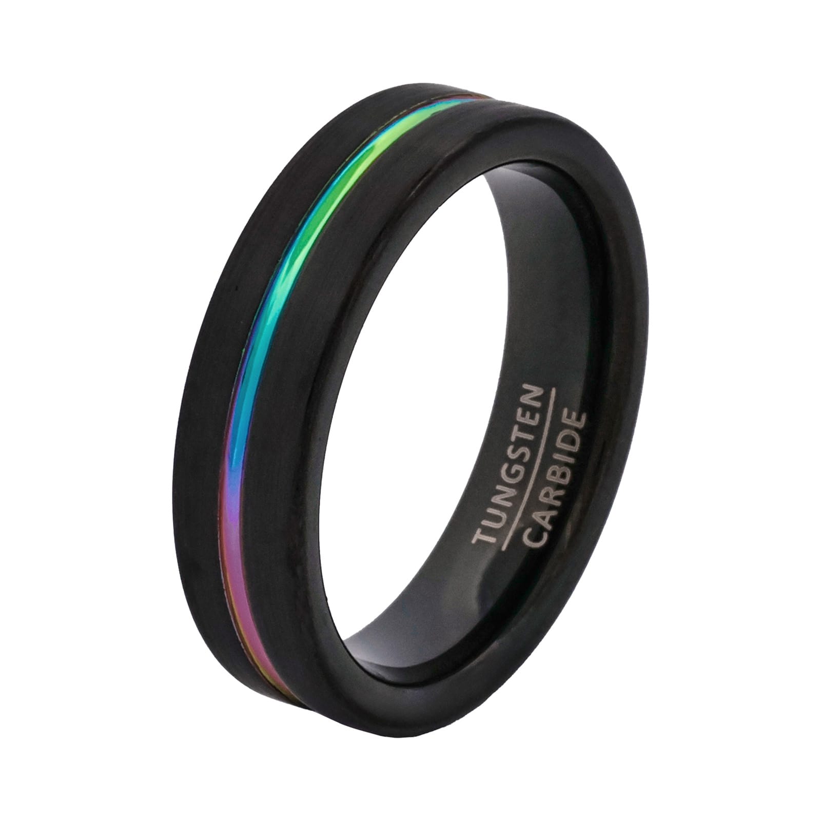 Cudworth 6mm Brushed Black Ion Plated Tungsten Ring - Prism Edge
