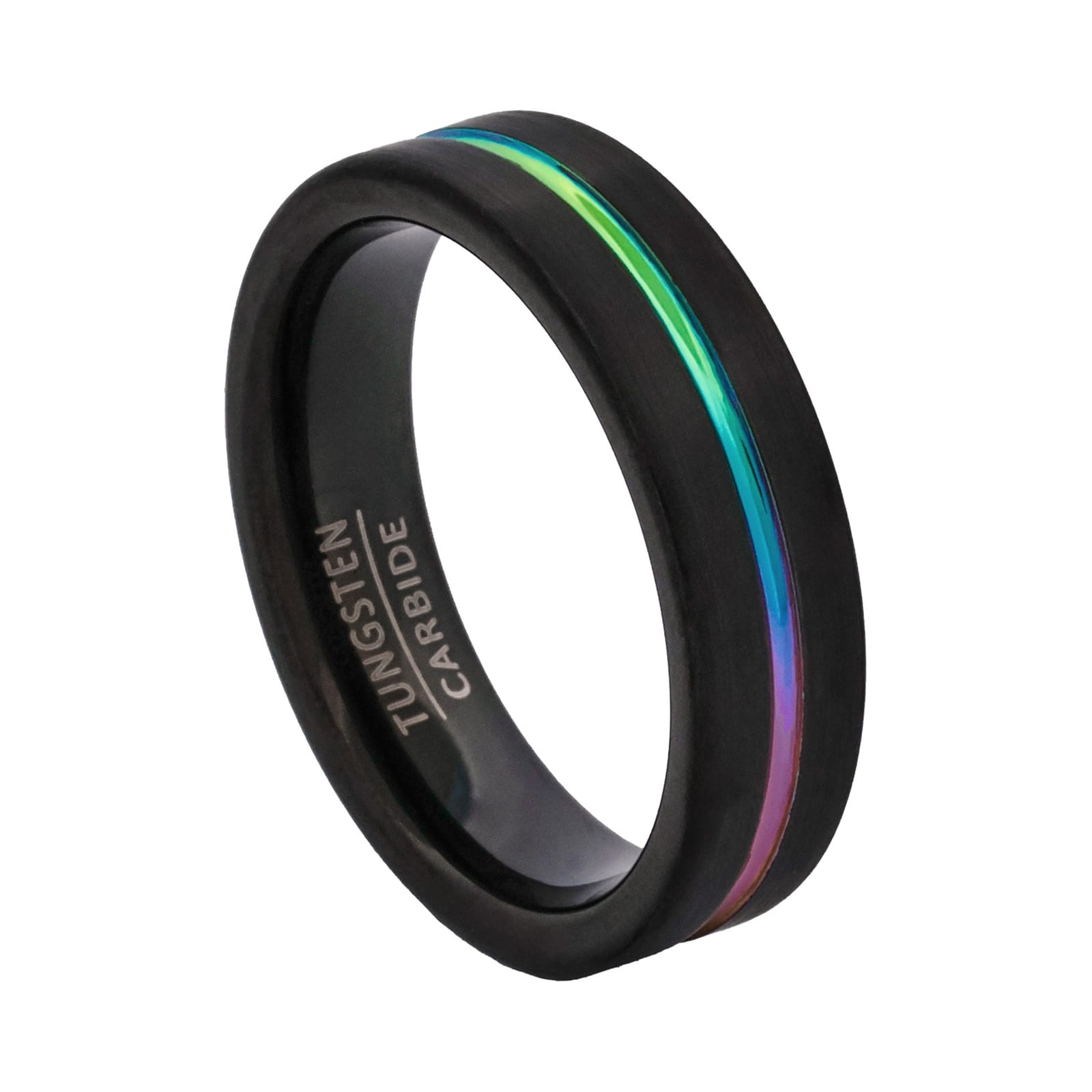 Cudworth 6mm Brushed Black Ion Plated Tungsten Ring - Prism Edge