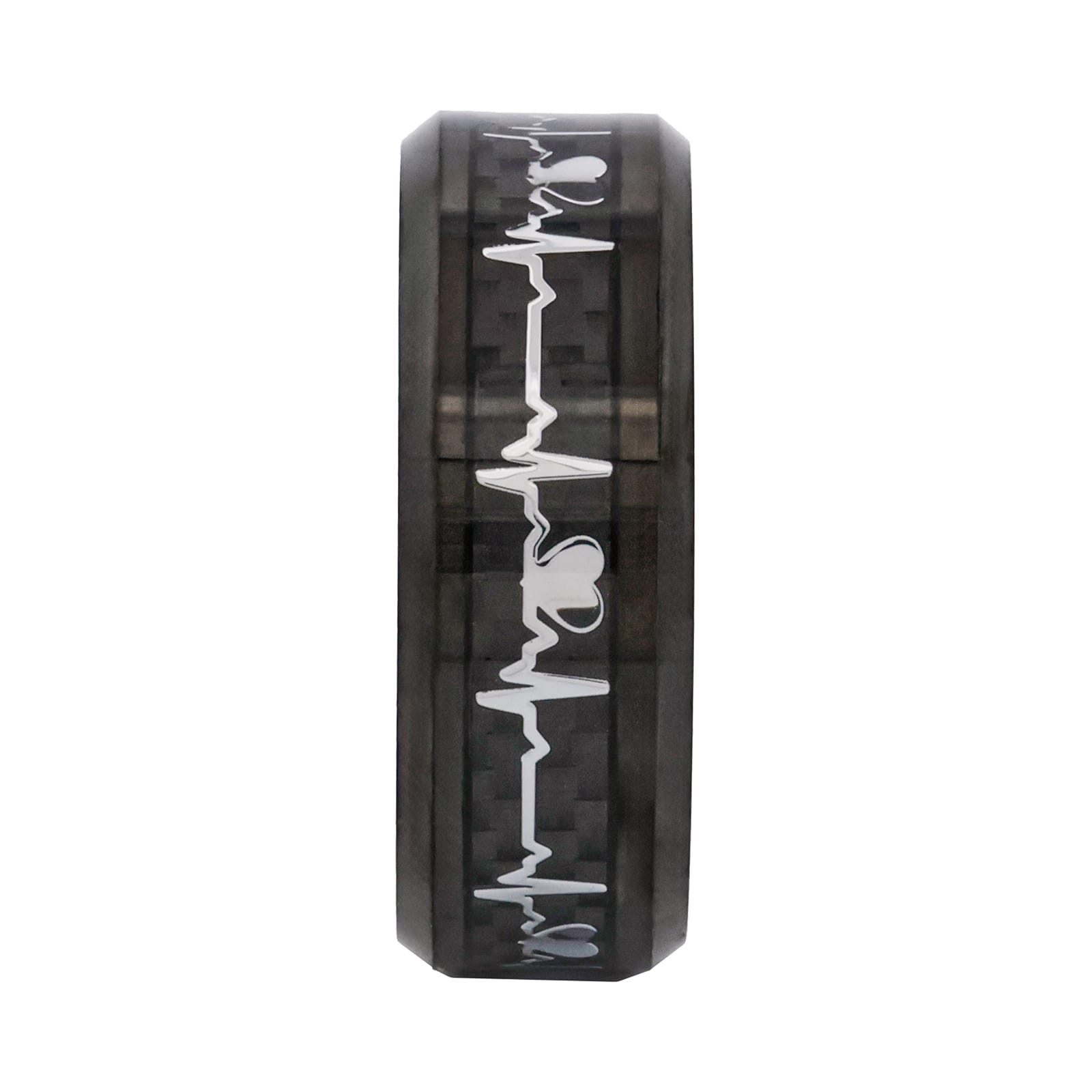 Cudworth Polished Black Ion Plated Tungsten Ring with Carbon Fibre Stripe - Pulse Line