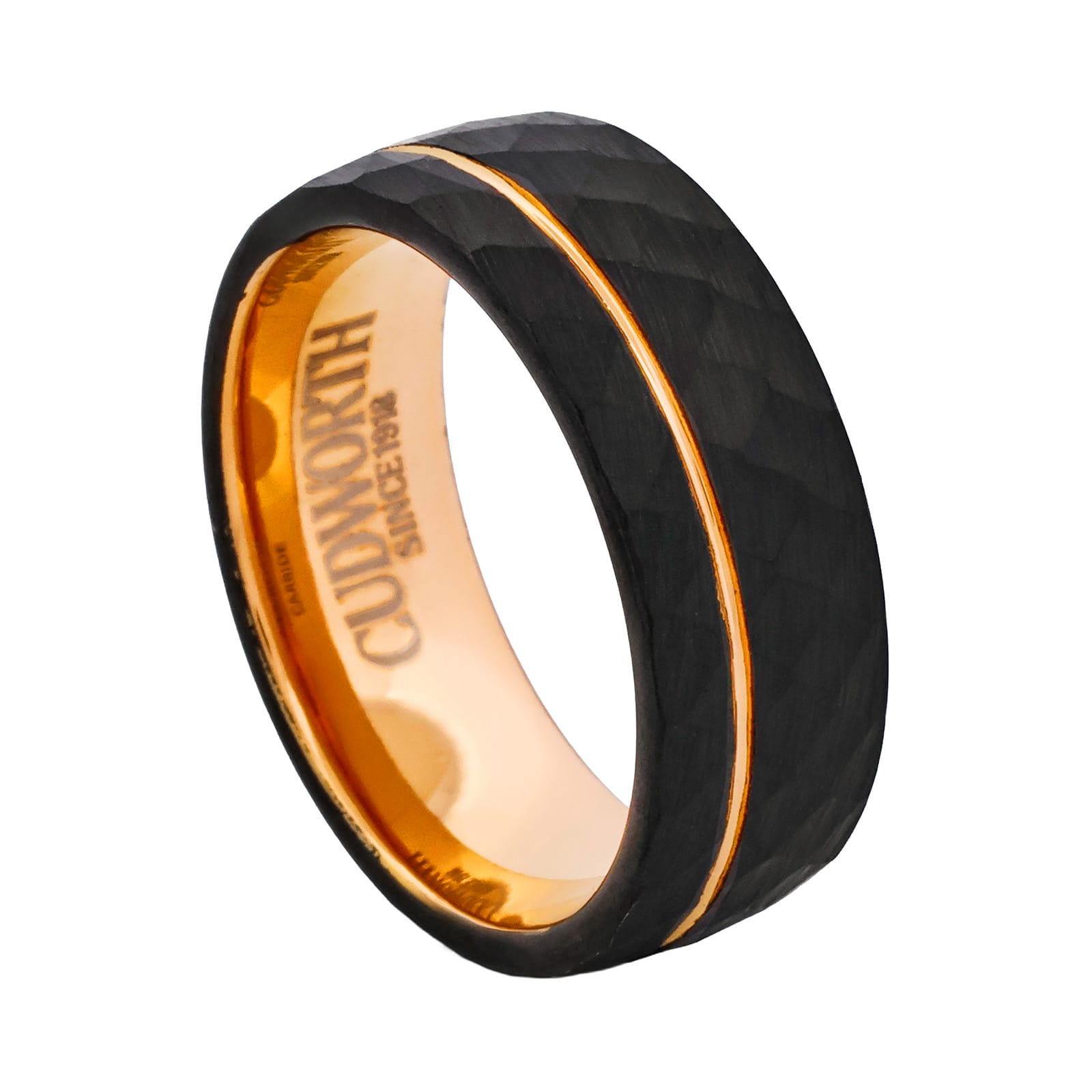 Cudworth Faceted Black and Rose Gold Ion Plated Tungsten Ring - Obsidian Crown