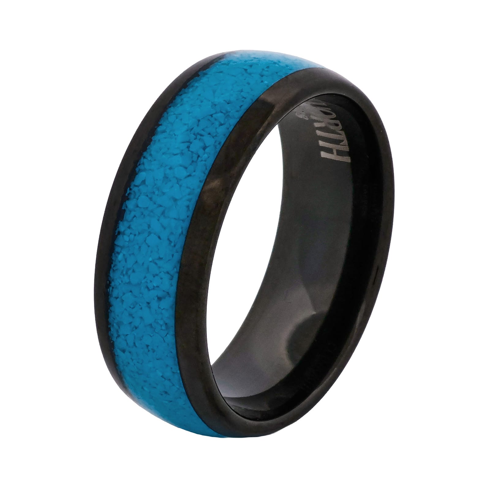 Cudworth Polished Black Ion Plated Tungsten Ring - Turquoise Summit
