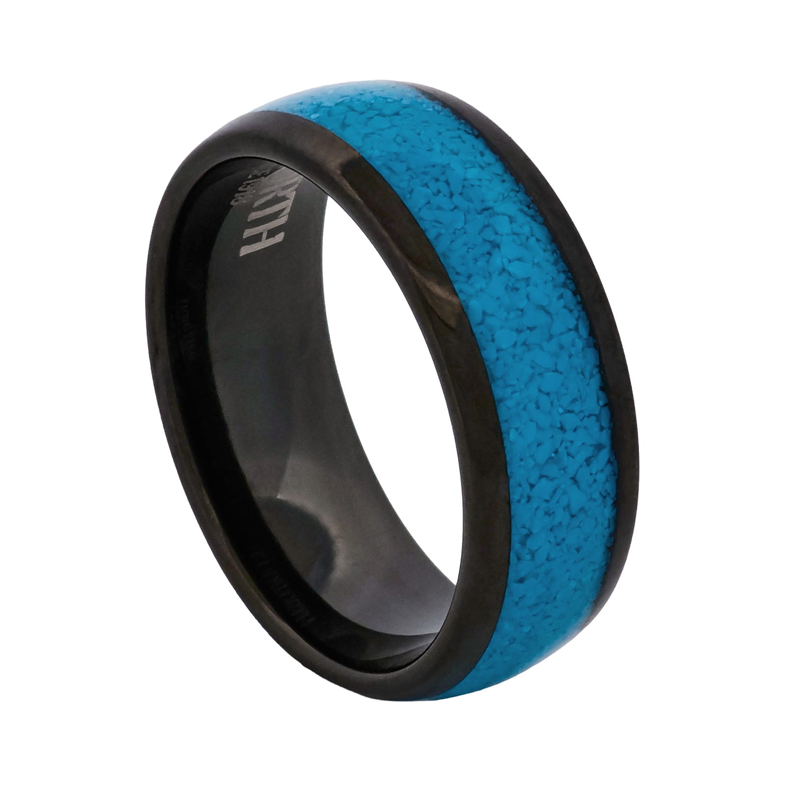 Cudworth Polished Black Ion Plated Tungsten Ring - Turquoise Summit