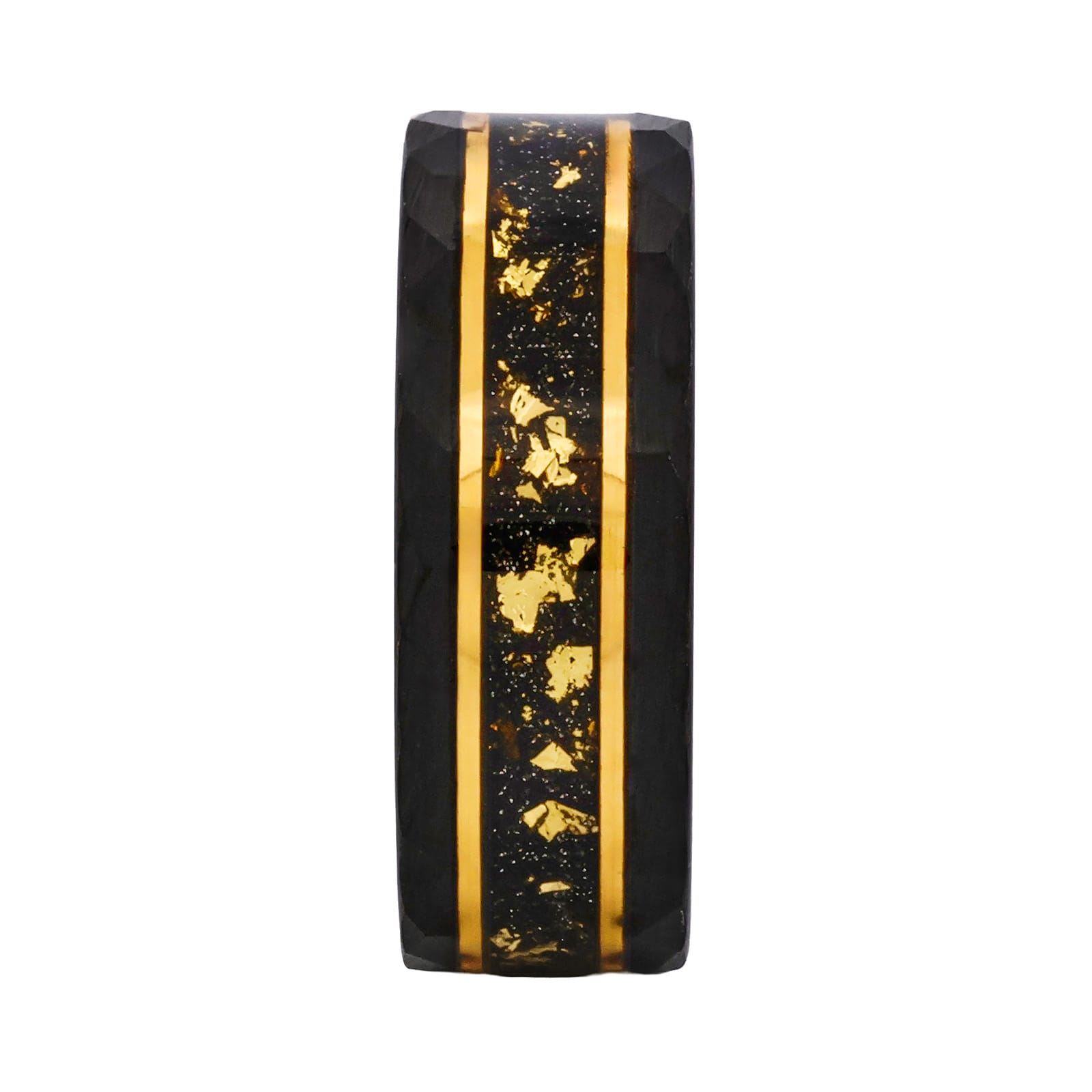 Cudworth Faceted Black Ion Plated Tungsten Ring - Gold Vein