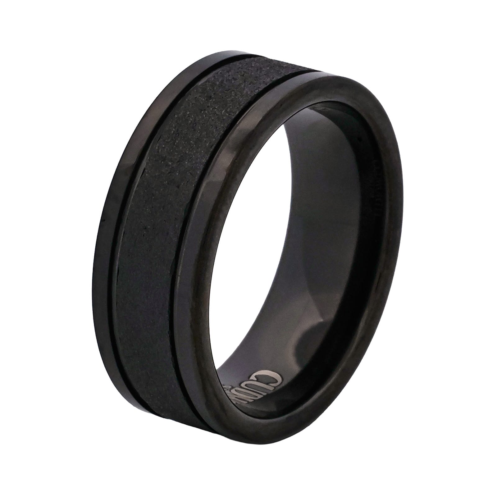 Cudworth Polished Black Ion Plated Tungsten Ring - Nightfall Texture