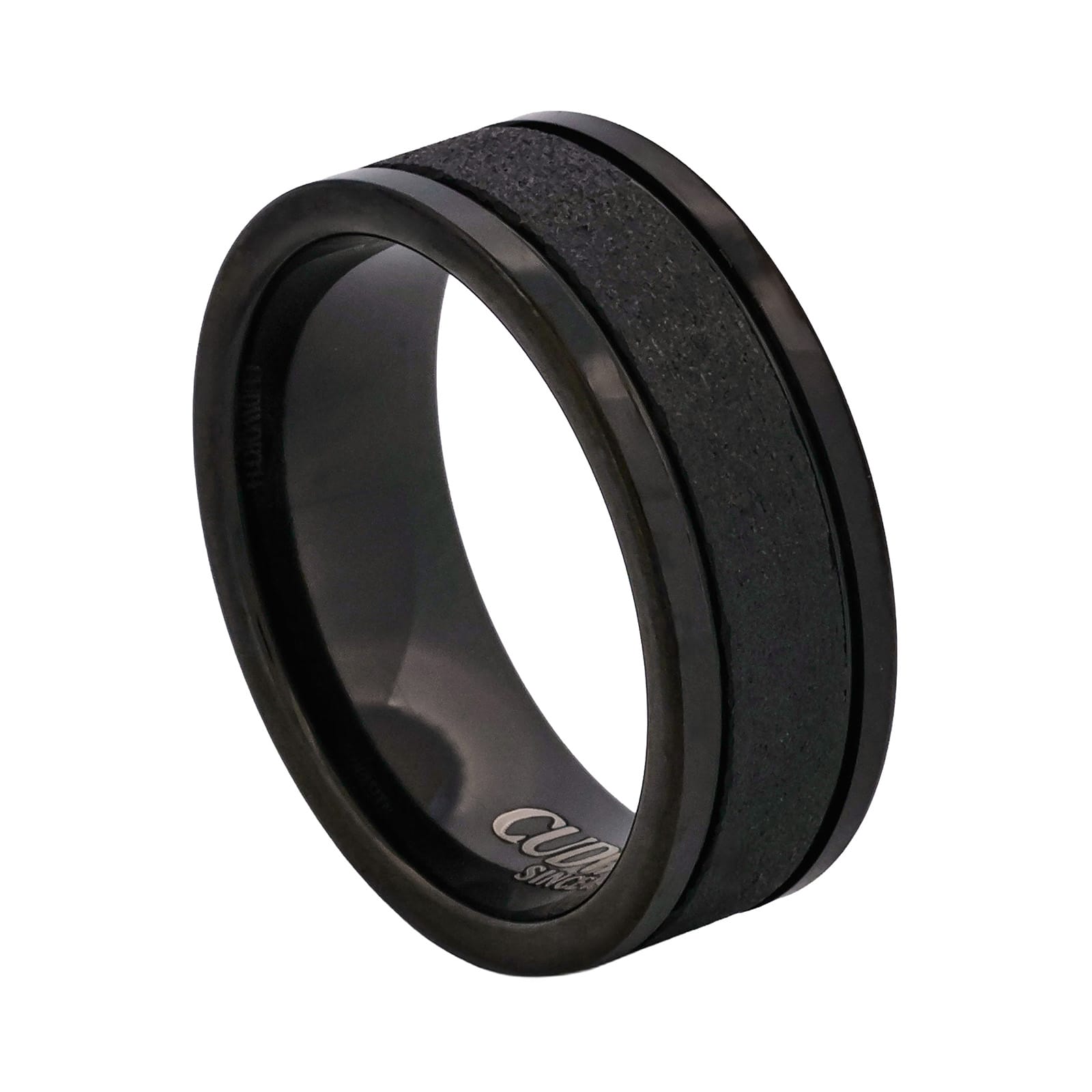 Cudworth Polished Black Ion Plated Tungsten Ring - Nightfall Texture