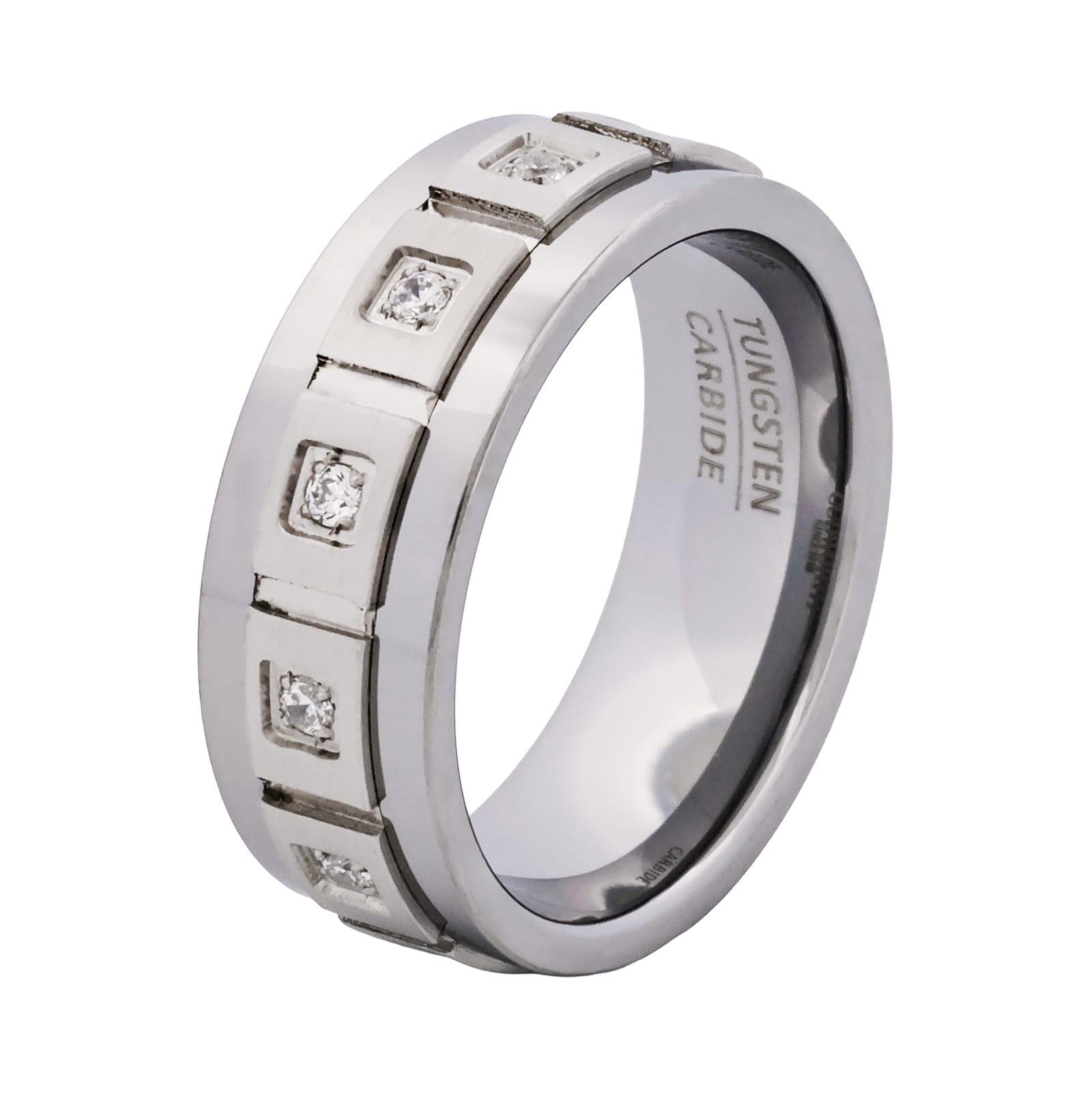 Cudworth Polished Rhodium Tungsten Ring - Atlas Link