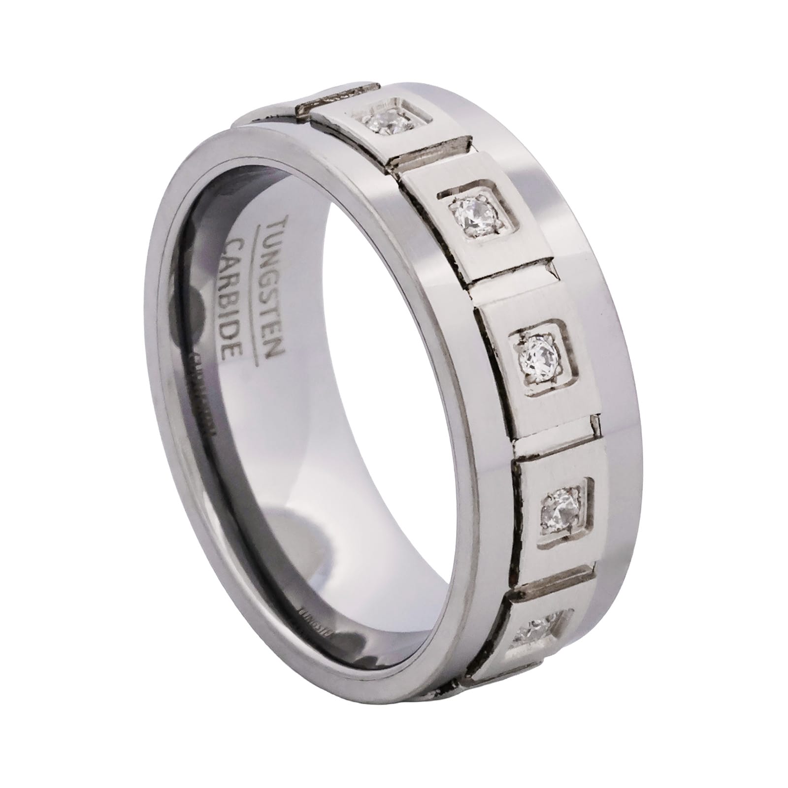 Cudworth Polished Rhodium Tungsten Ring - Atlas Link