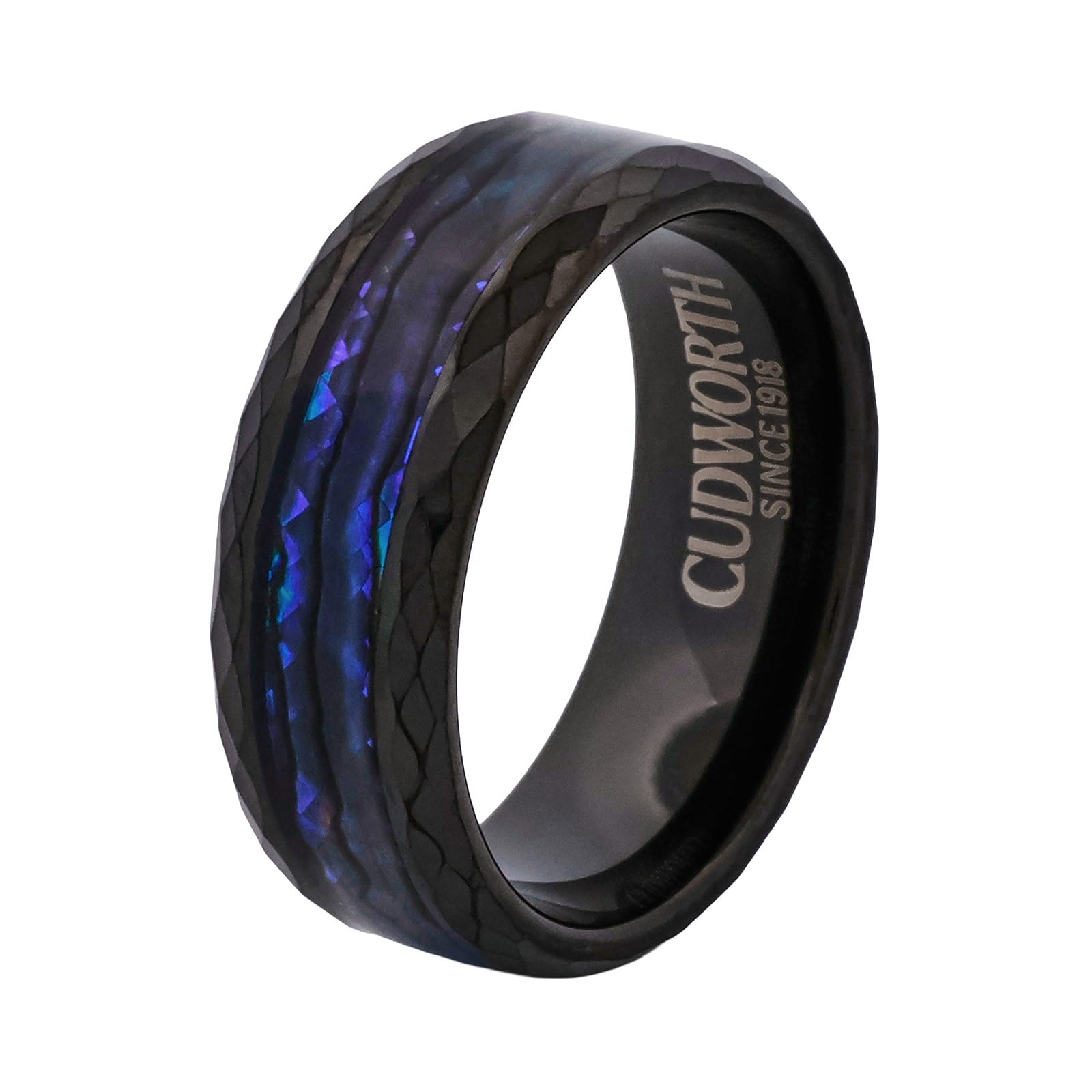 Cudworth Faceted Black Ion Plated Tungsten Ring - Aurora Obsidian