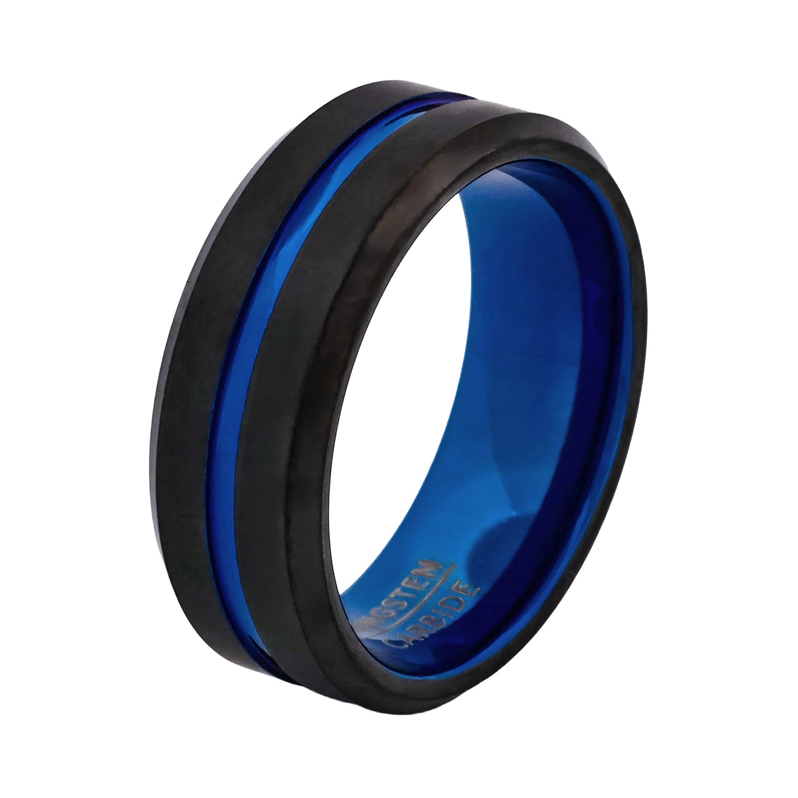 Cudworth Brushed Black and Blue Ion Plated Tungsten Ring - Titanium Blue Core