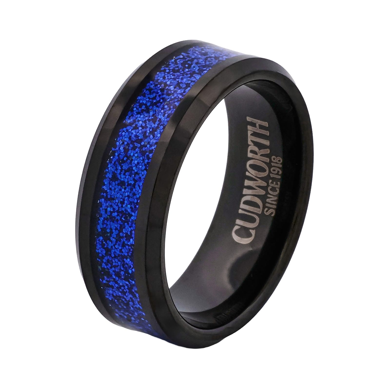 Cudworth Polished Black Ion Plated Tungsten Ring - Blue Ember