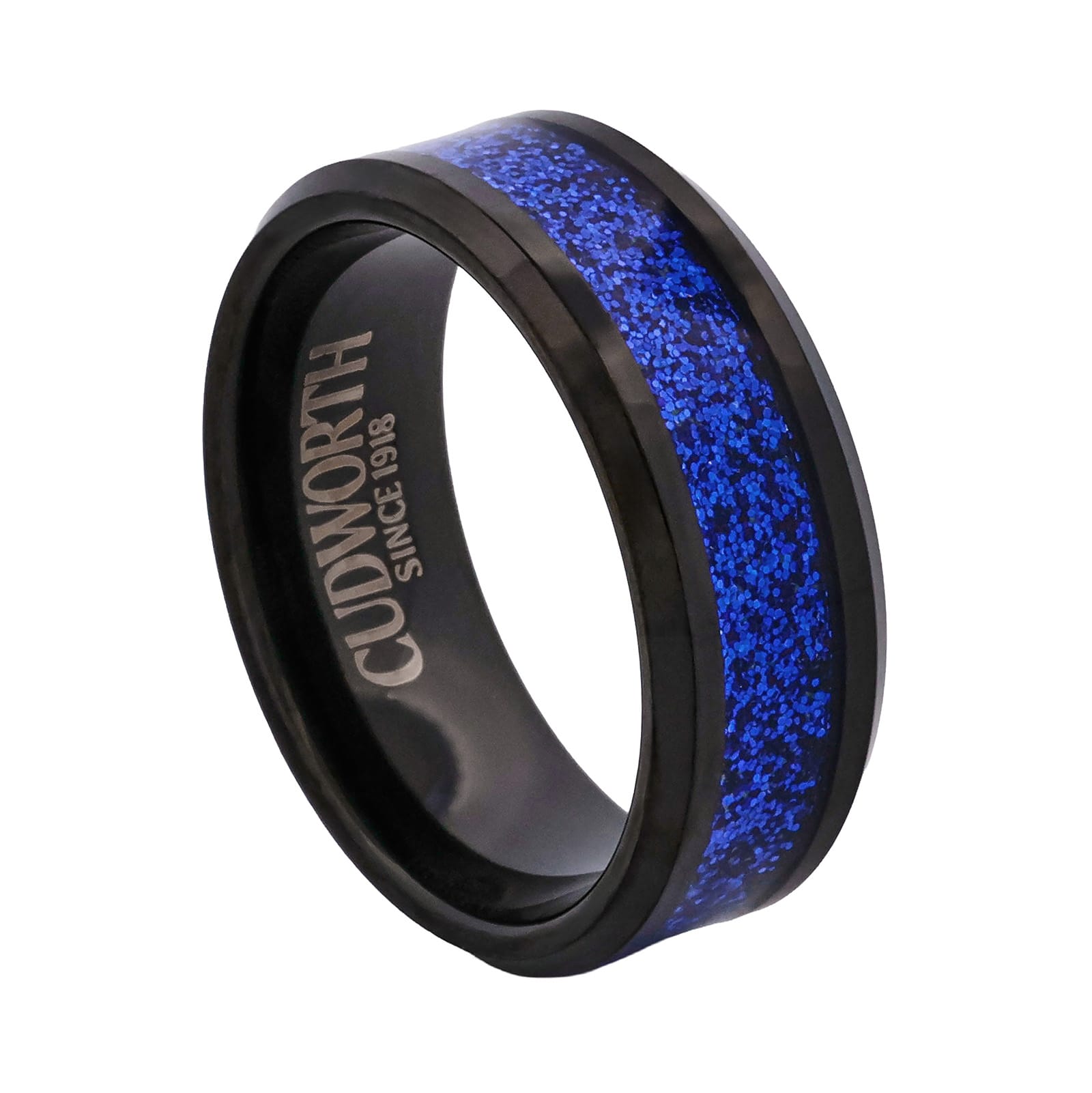 Cudworth Polished Black Ion Plated Tungsten Ring - Blue Ember
