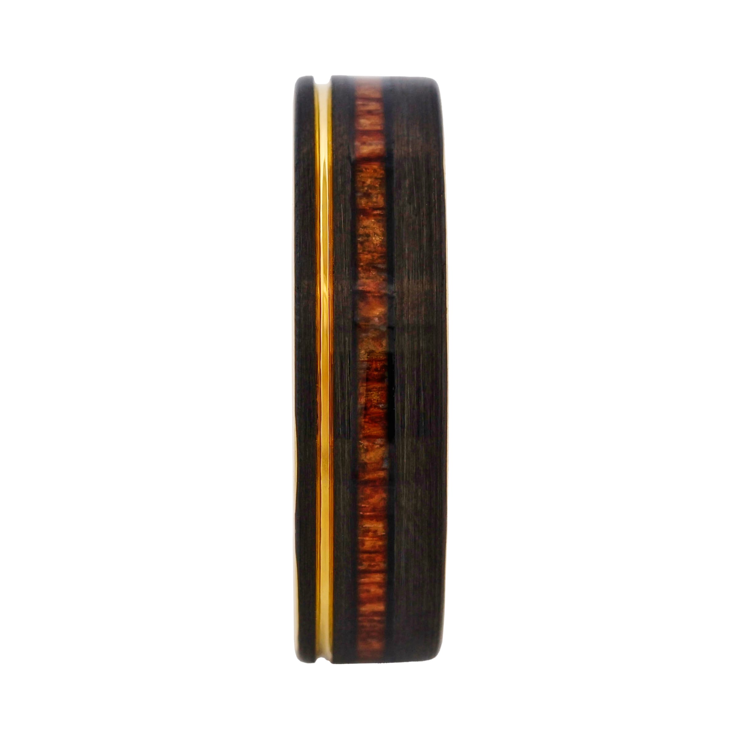 Tungsten Ring, Emberwood Classic - Gold tungsten ring with matte black and wood inlay
