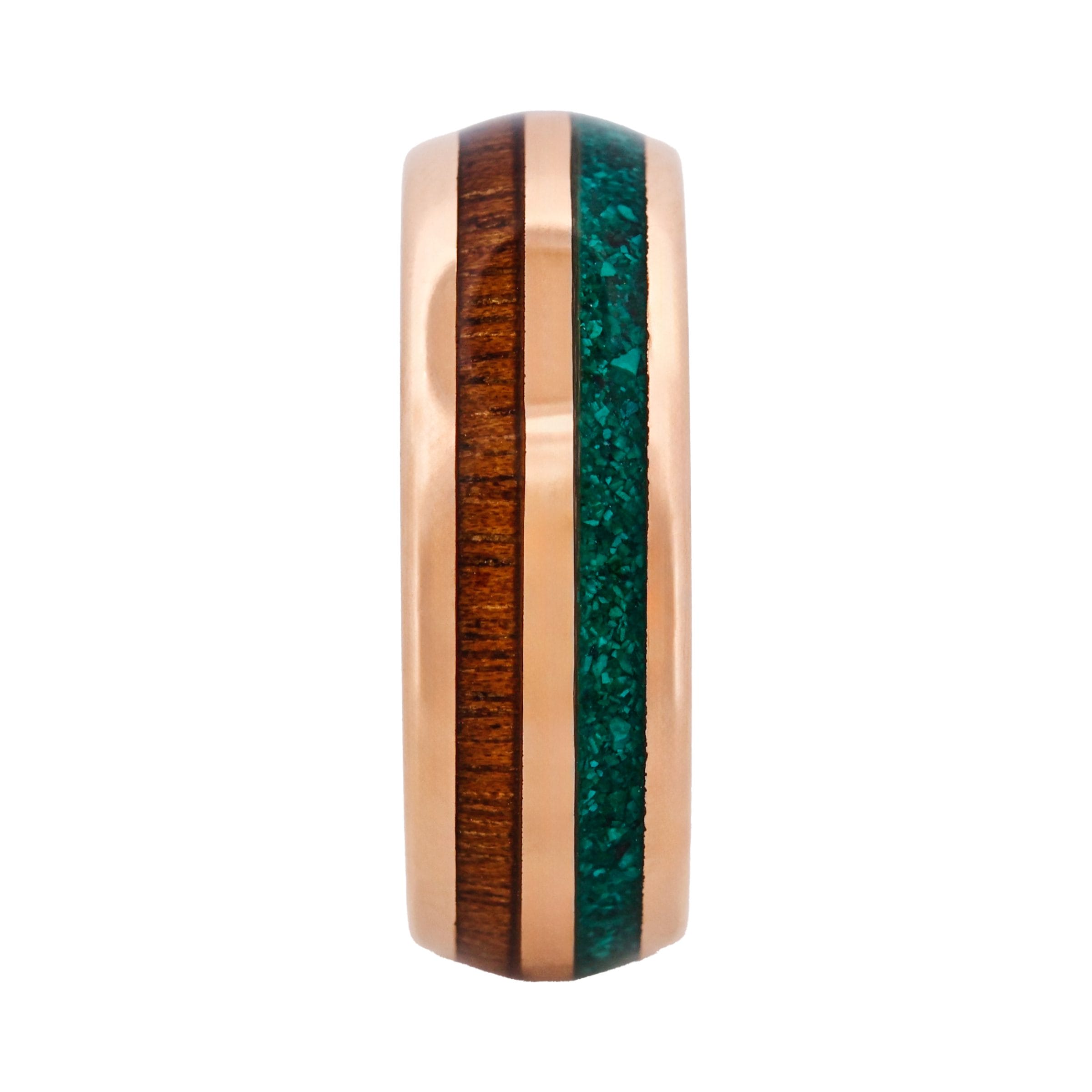 Tungsten Ring, Sierra Crest - Rose Gold tungsten ring with wood and turquoise inlays