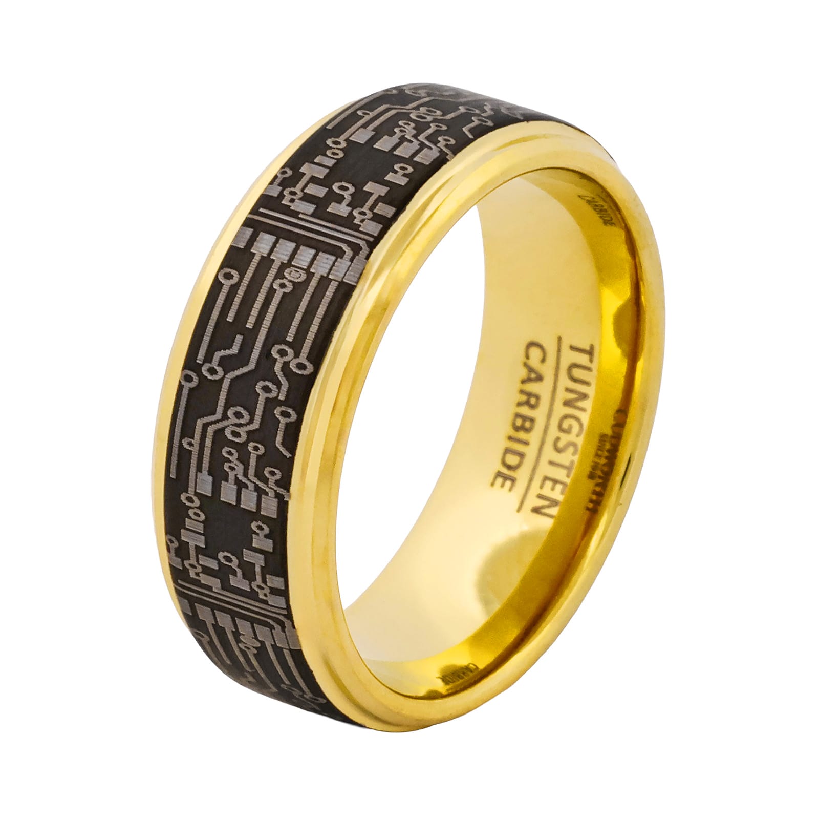 Cudworth Polished Gold Ion Plated Tungsten Ring - Circuit Gold