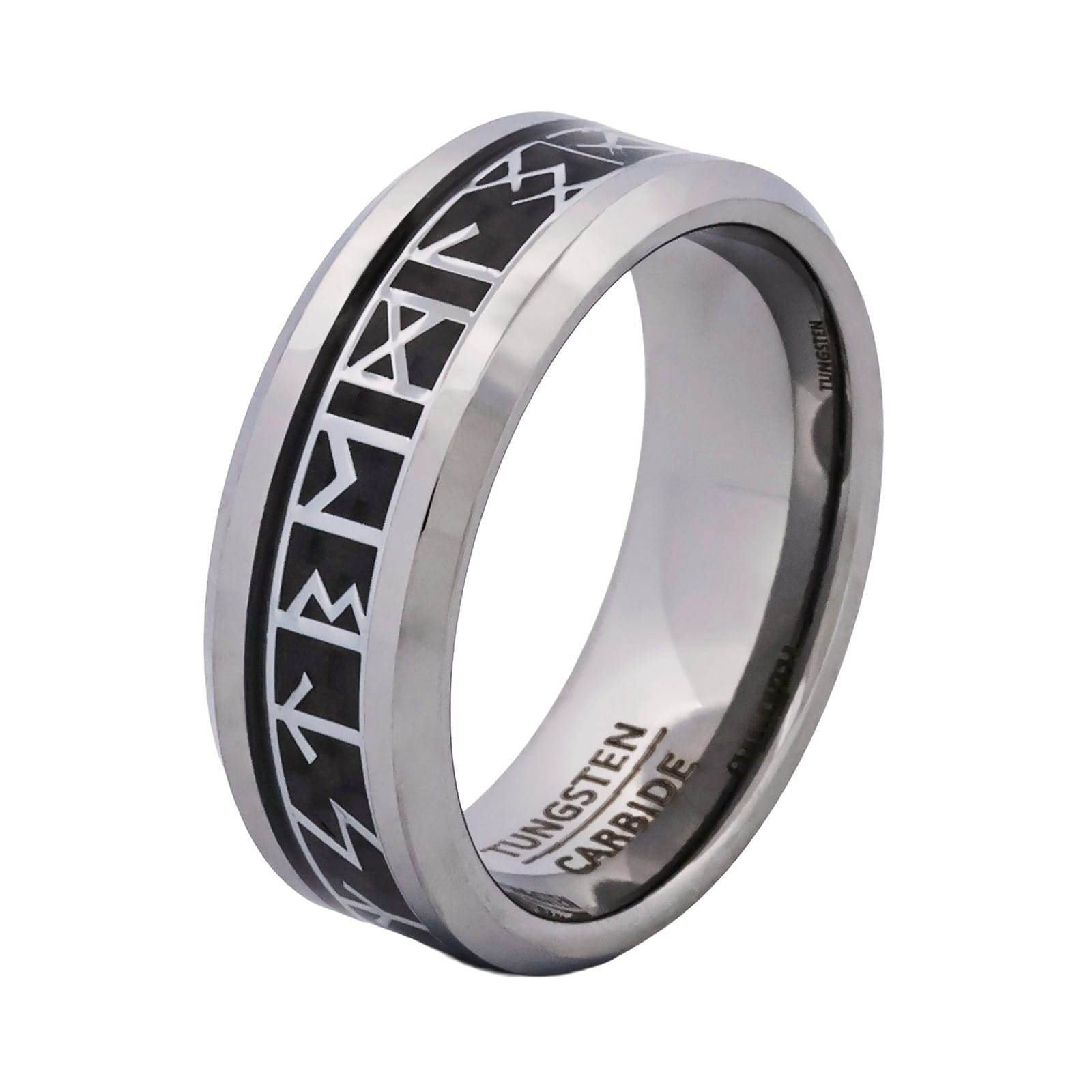 Cudworth Engraved Rhodium Tungsten Ring - Nordic Rune