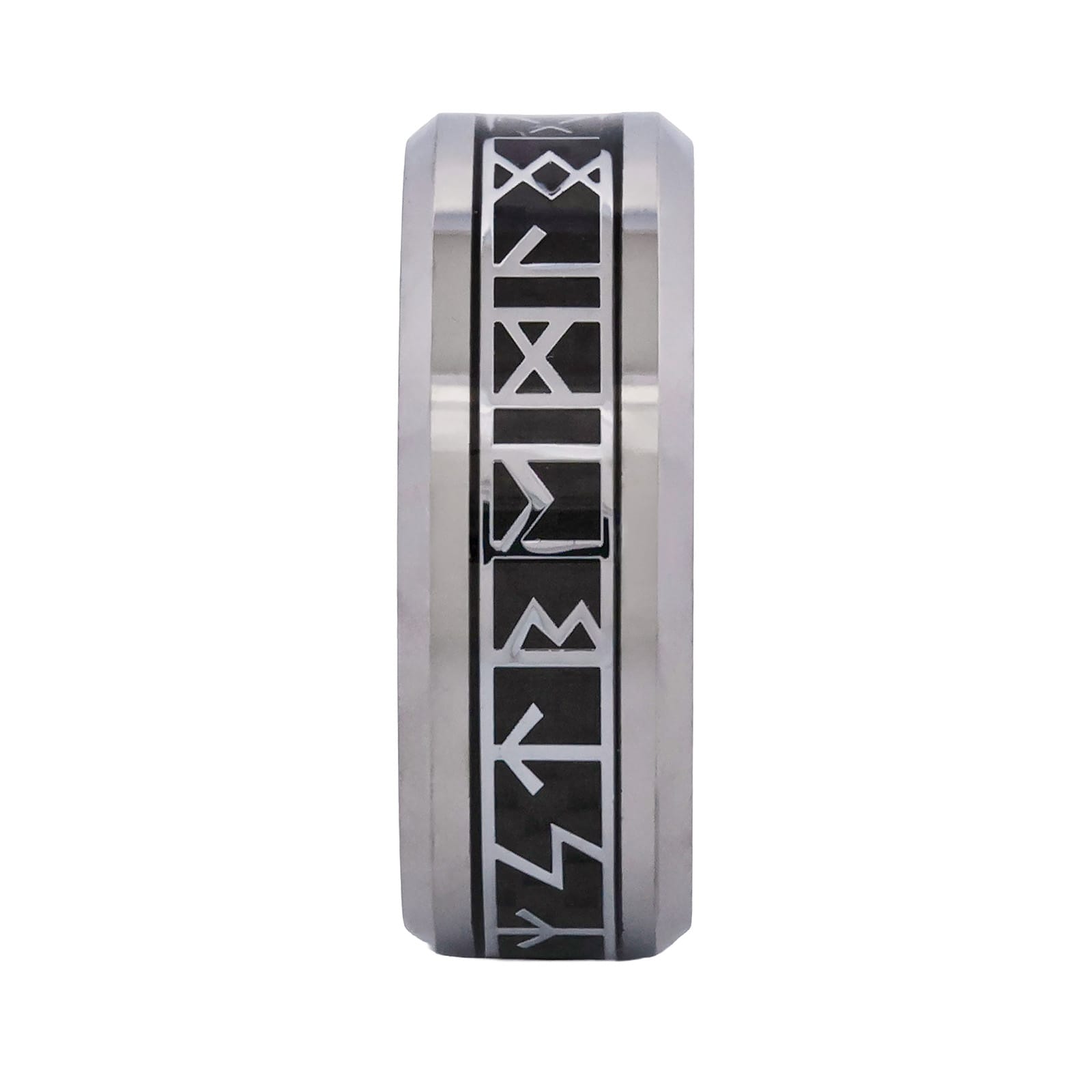 Cudworth Engraved Rhodium Tungsten Ring - Nordic Rune