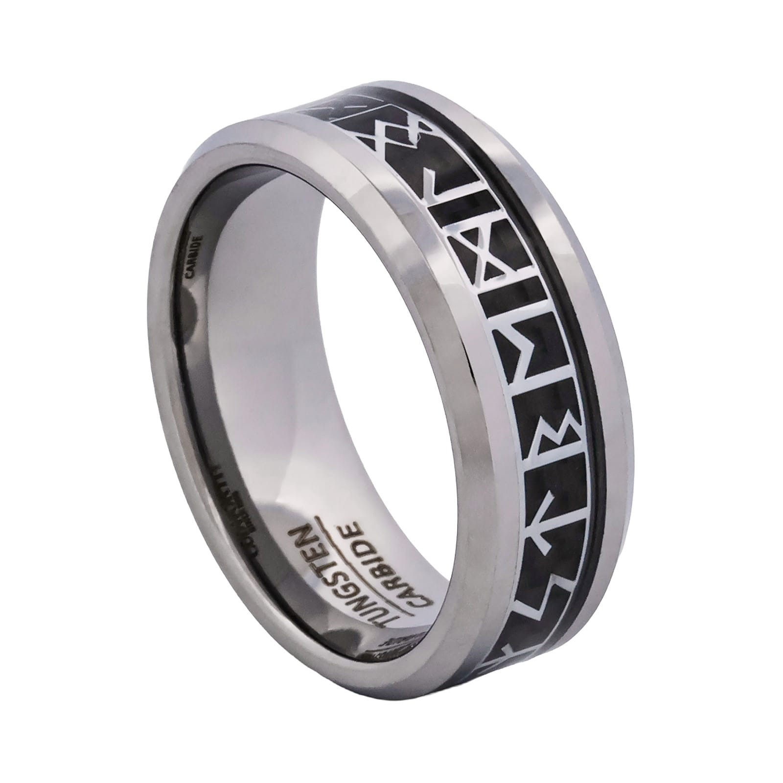 Cudworth Engraved Rhodium Tungsten Ring - Nordic Rune