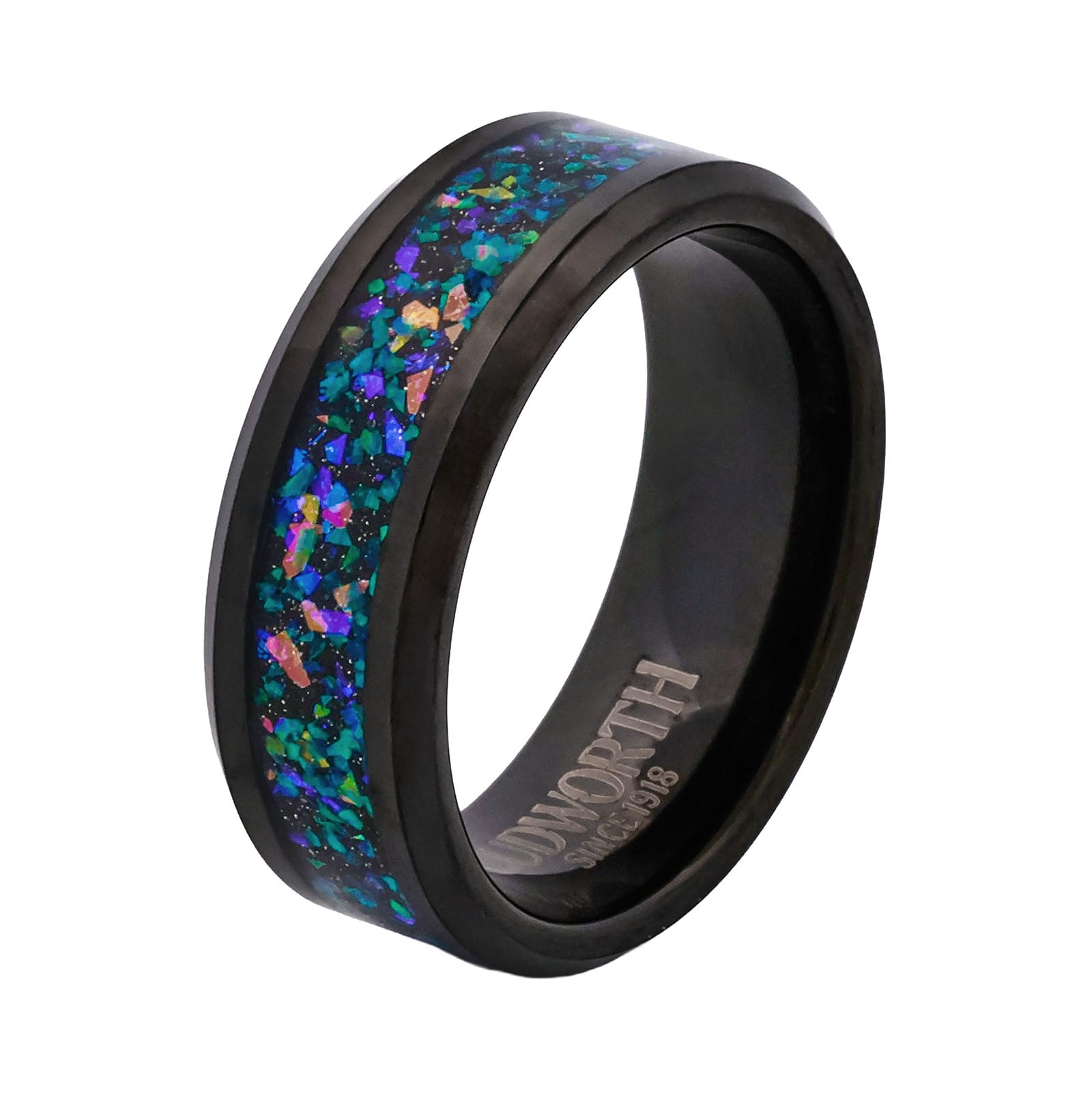 Cudworth Polished Black Ion Plated Tungsten Ring - Aurora Shard