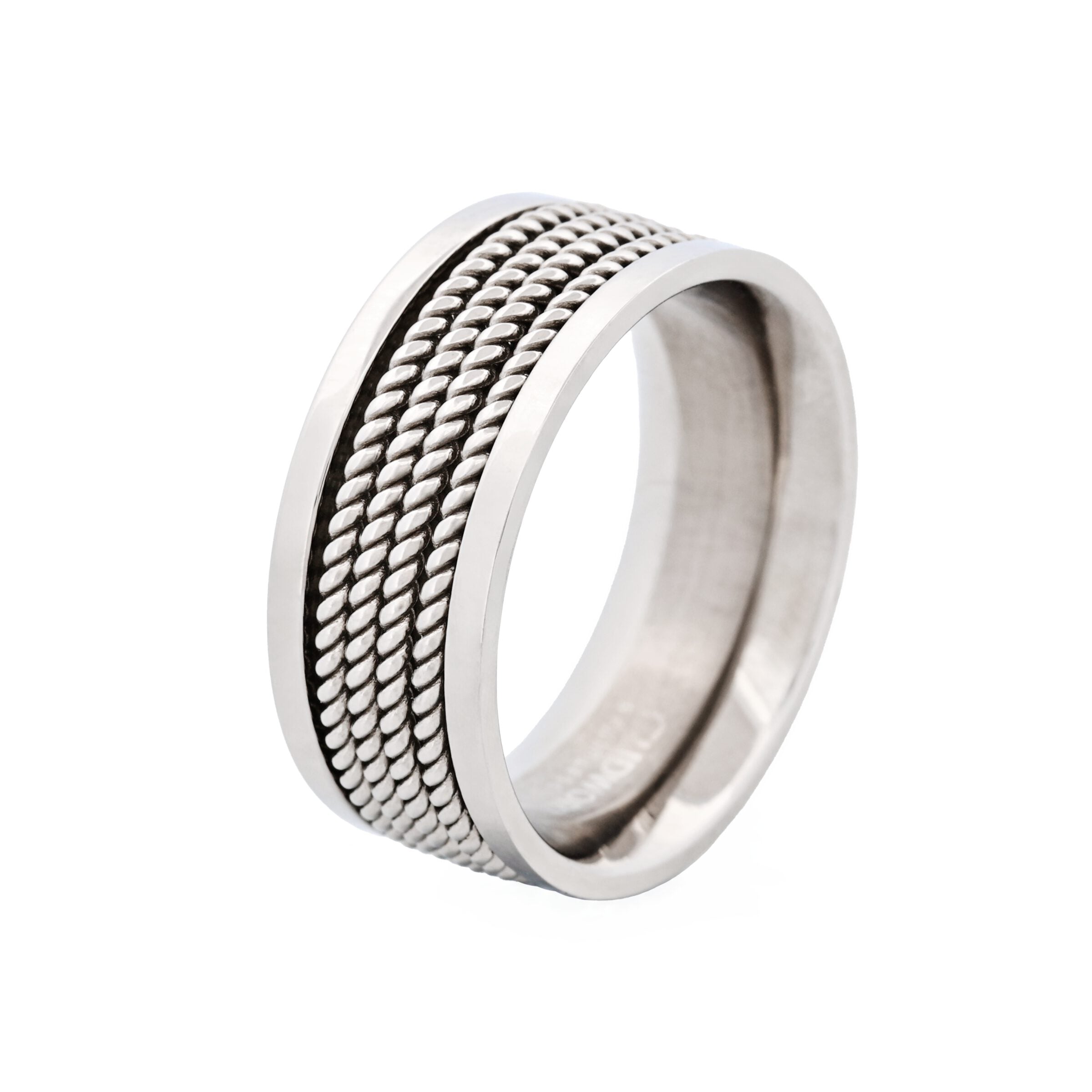 Polished Stainless Steel with steel corded Beads Ring