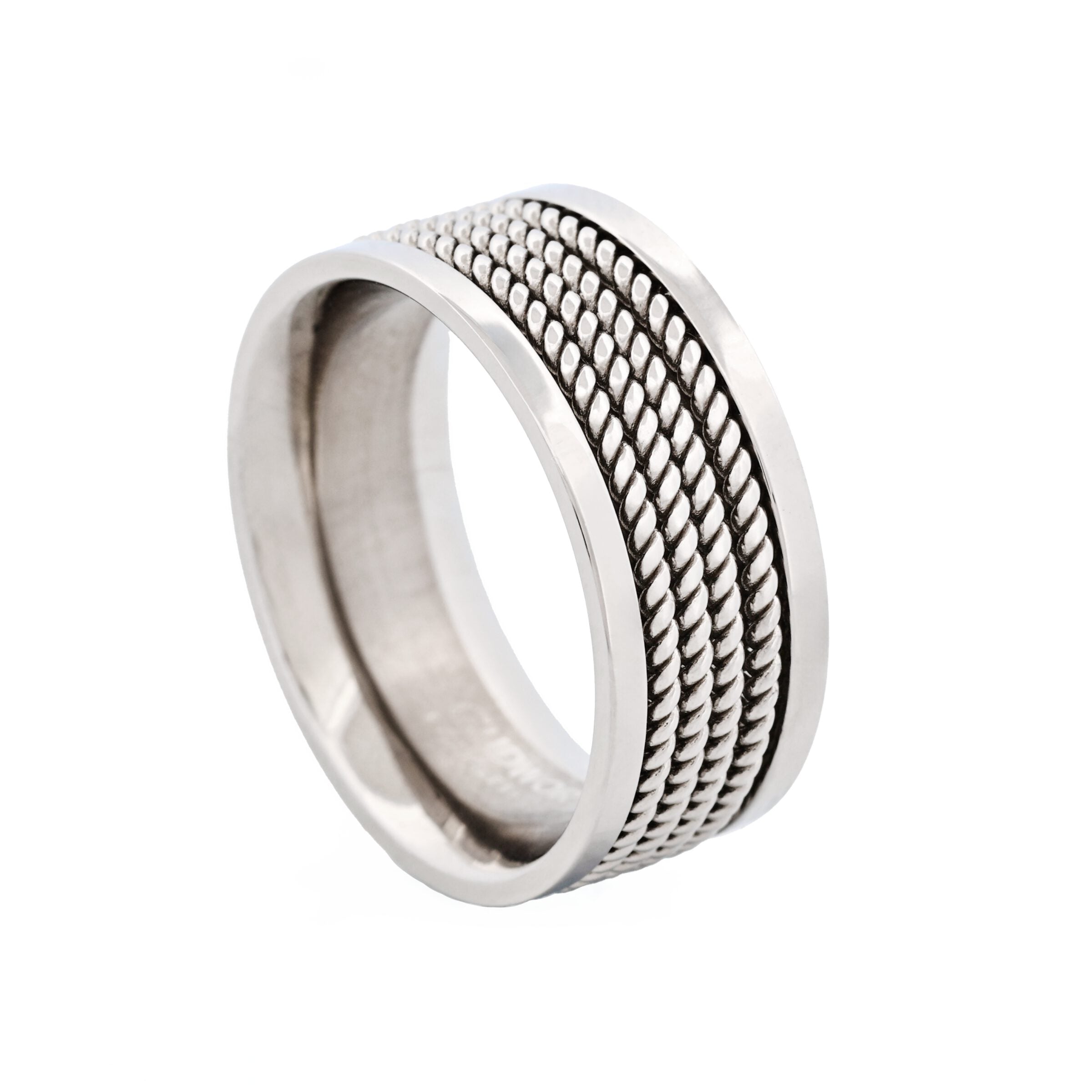 Polished Stainless Steel with steel corded Beads Ring