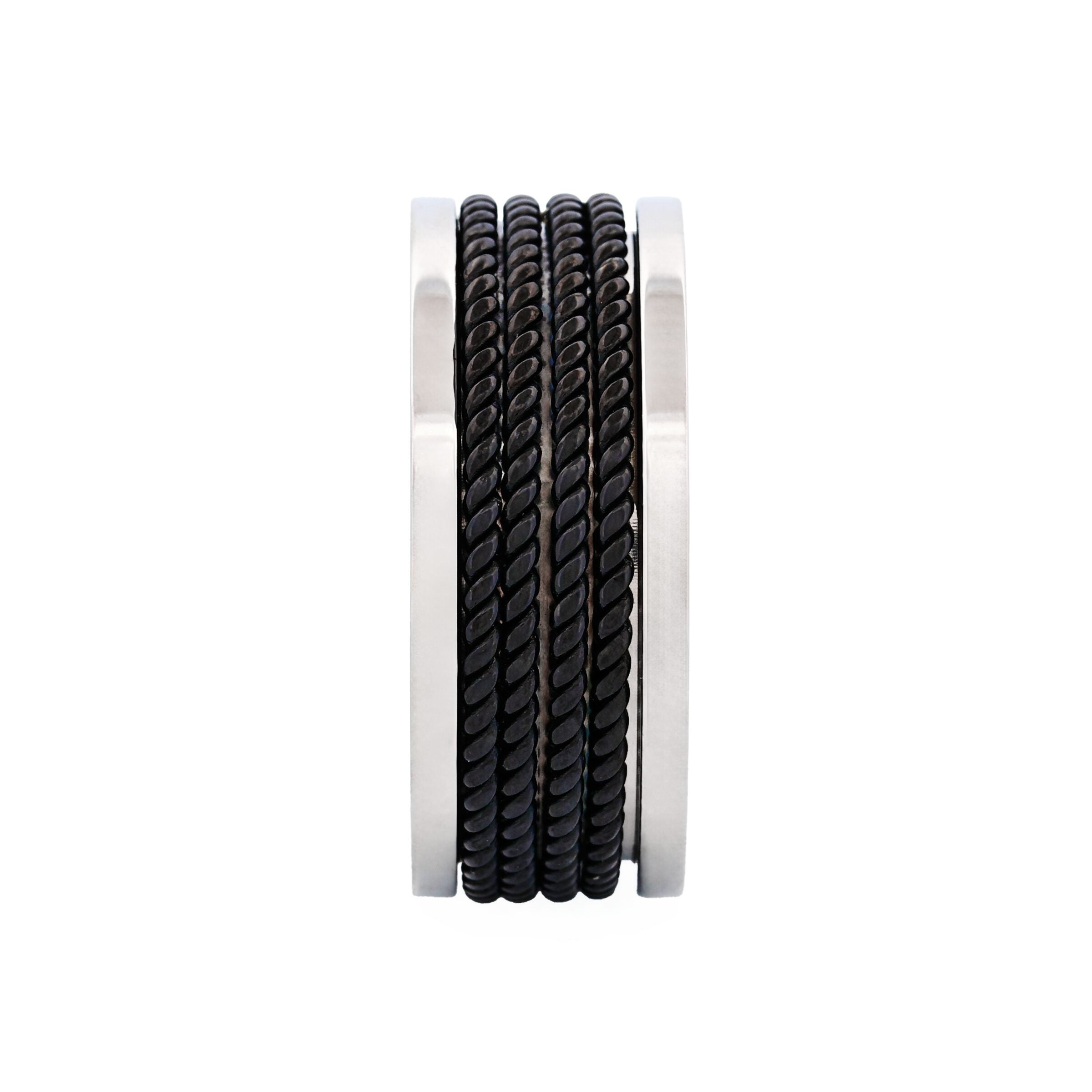 Stainless Steel Ring with Ion Plated Black Corded Bands