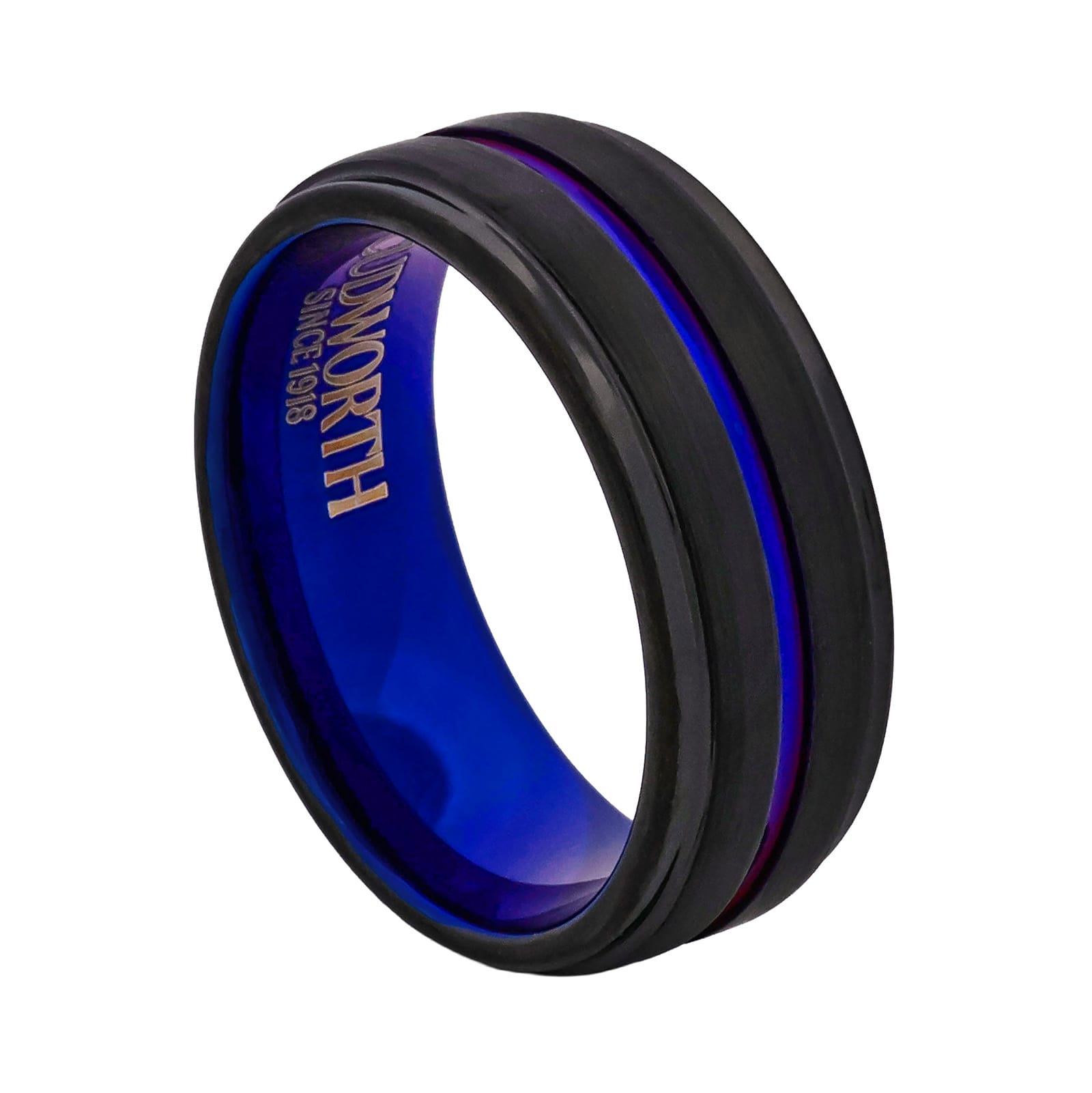 Cudworth Polished Black and Blue Ion Plated Tungsten Ring - Azure Edge