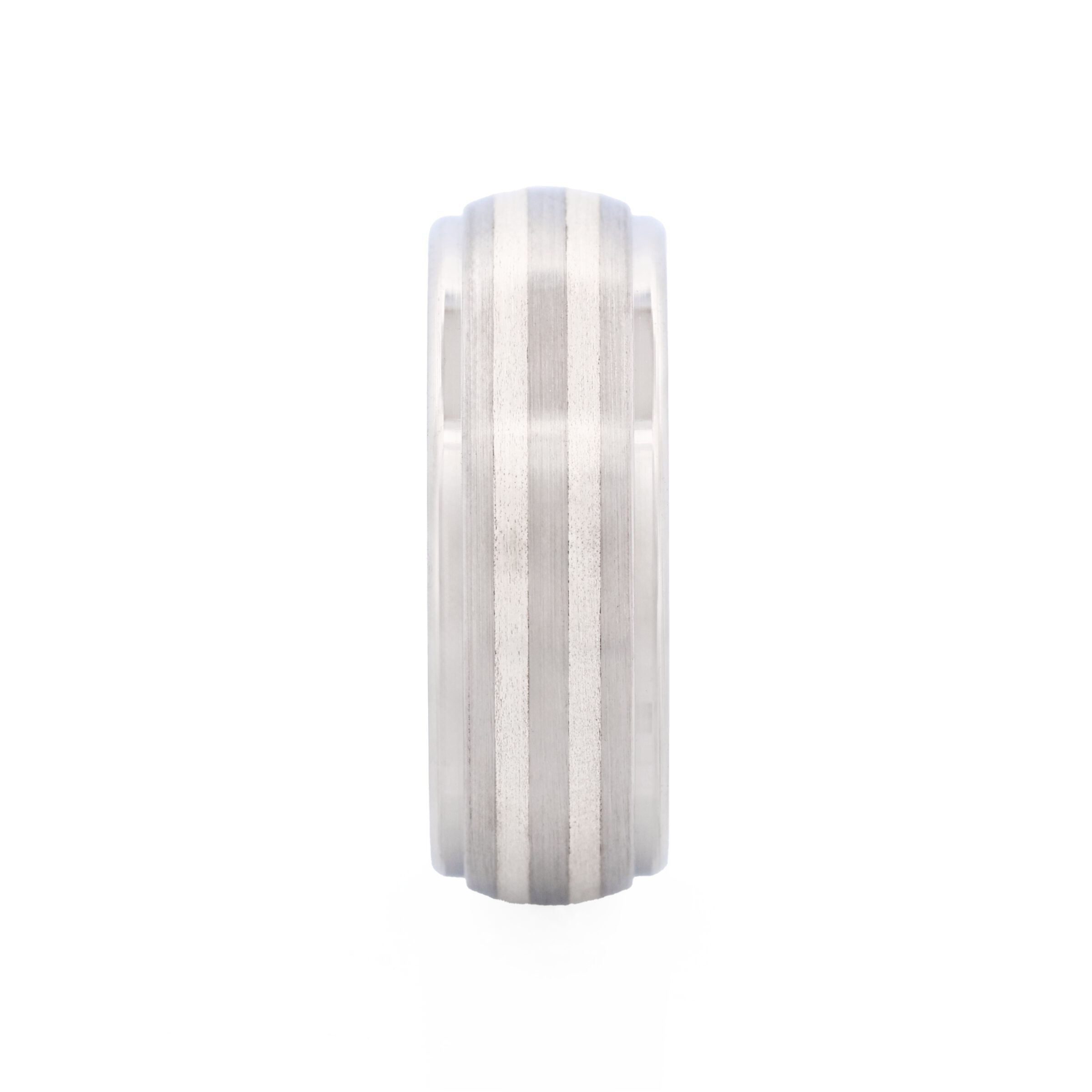 Polished Stainless Steel & Brushed Silver Toned Inlay Ring
