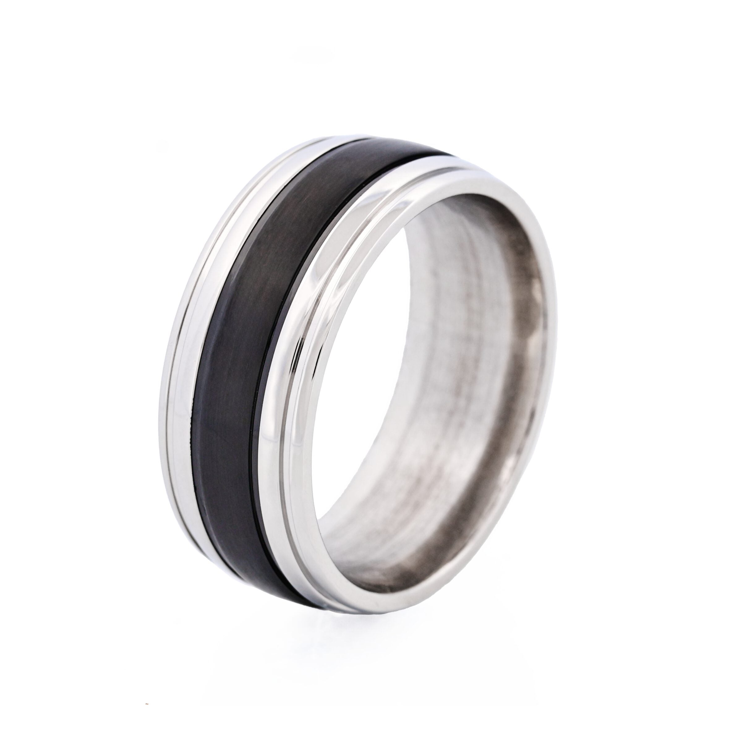 Stainless Steel Ion Plated Black Centre-Band Ring