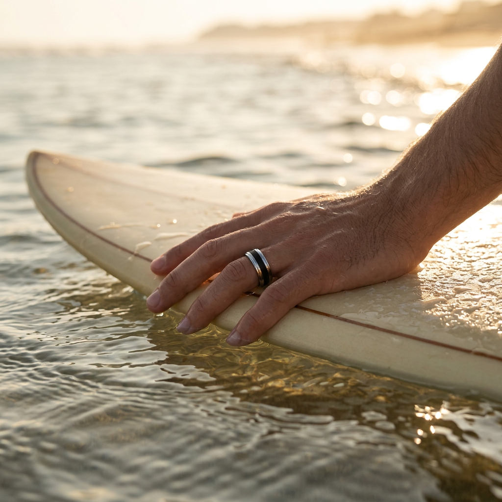 Stainless Steel Ion Plated Black Centre-Band Ring