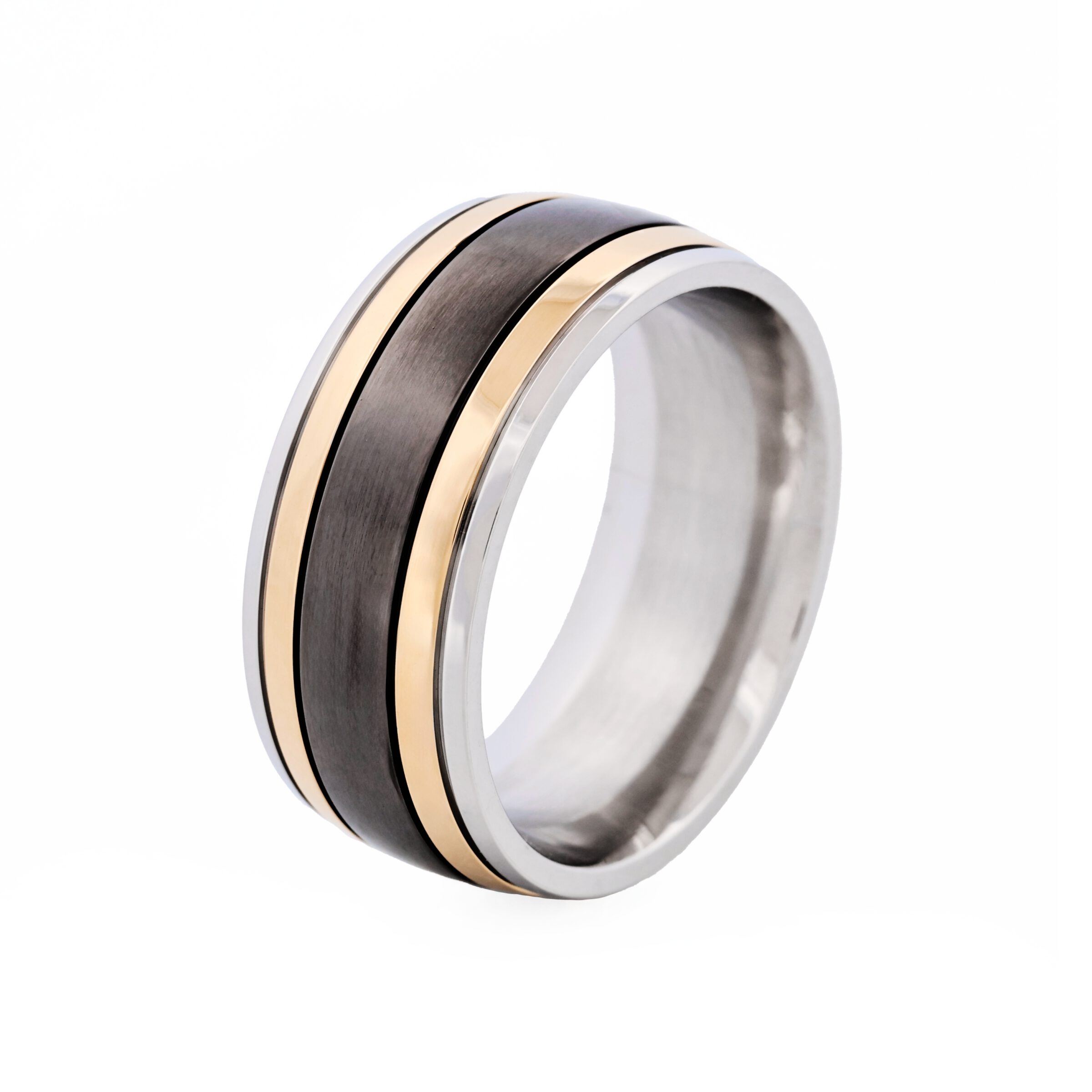 Polished Stainless Steel, Ion Plated Gold & Matt Ion Plated Black Ring
