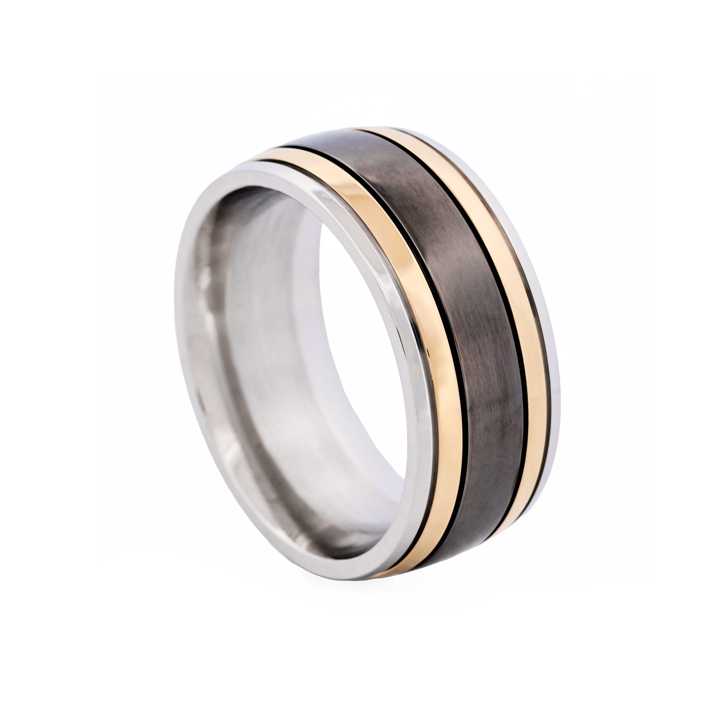 Polished Stainless Steel, Ion Plated Gold & Matt Ion Plated Black Ring