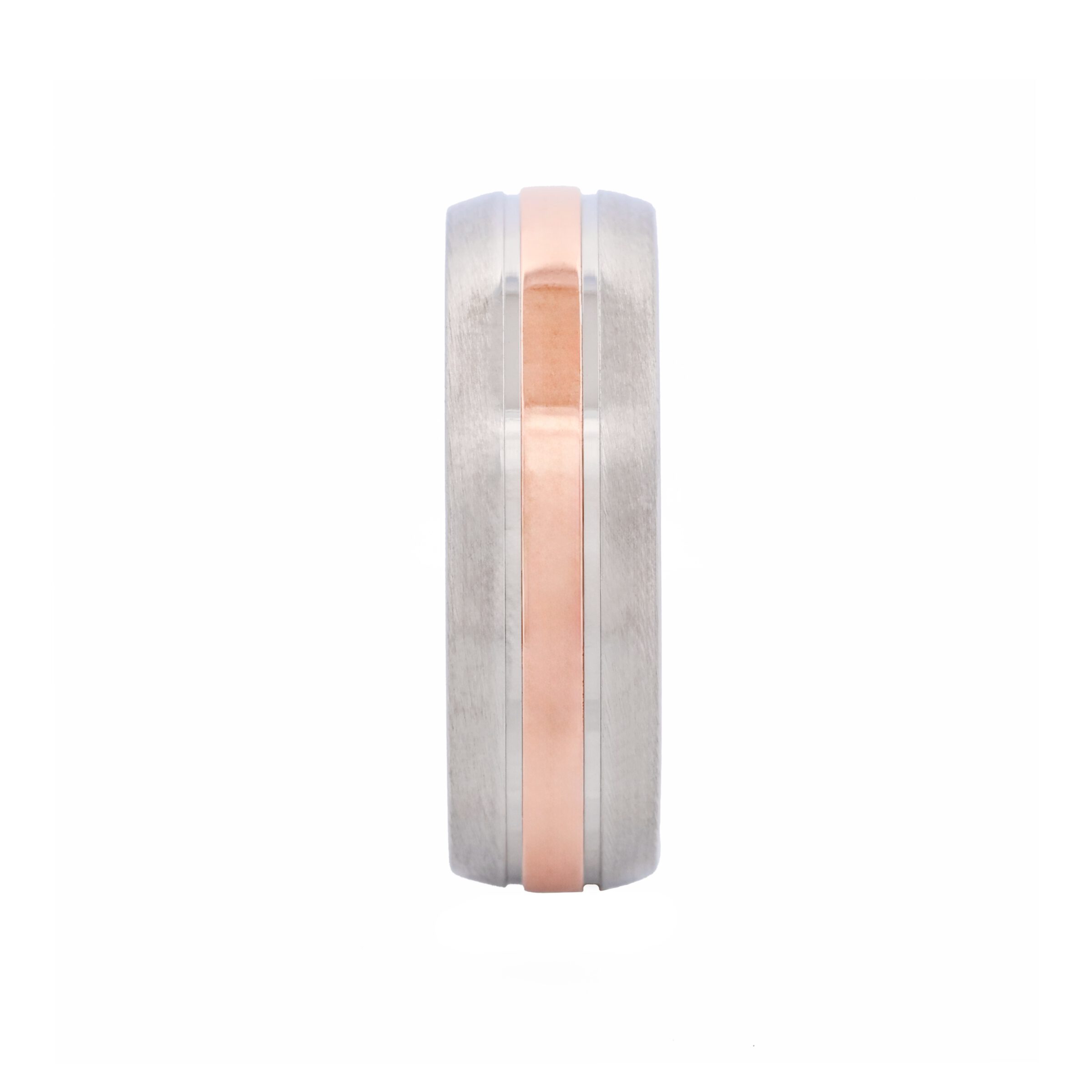 Brushed Stainless Steel Ring with Ion Plated Rose Gold Centre Band