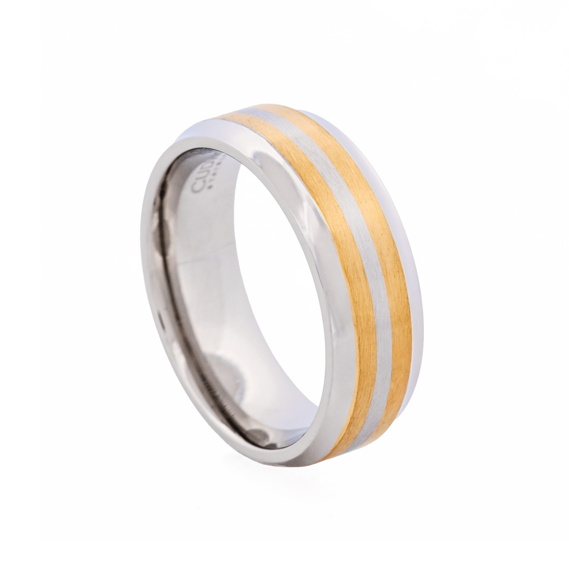 Polished Stainless Steel and Double Band Ion Plated Gold Ring