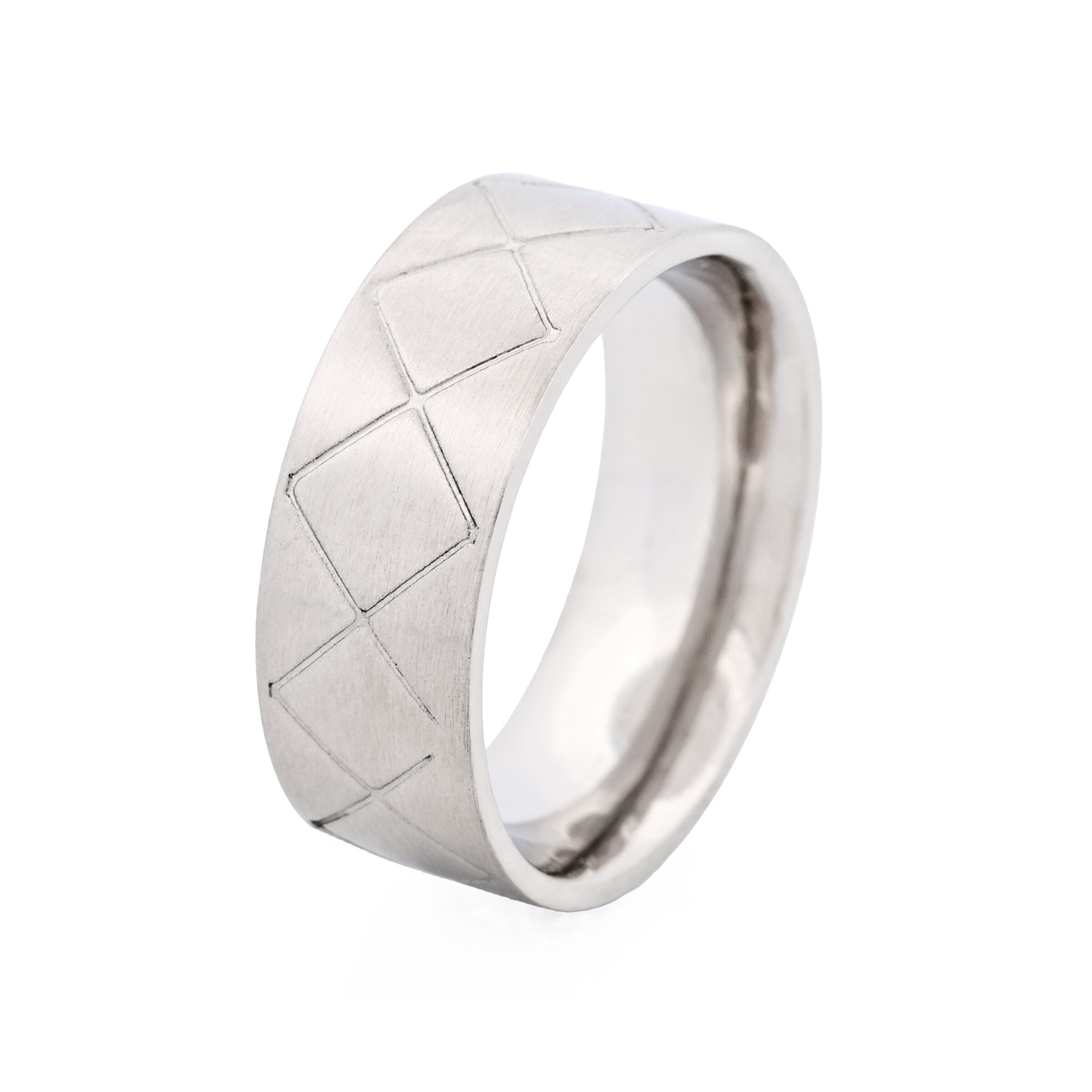 Brushed Stainless Steel Drum Pattern Ring