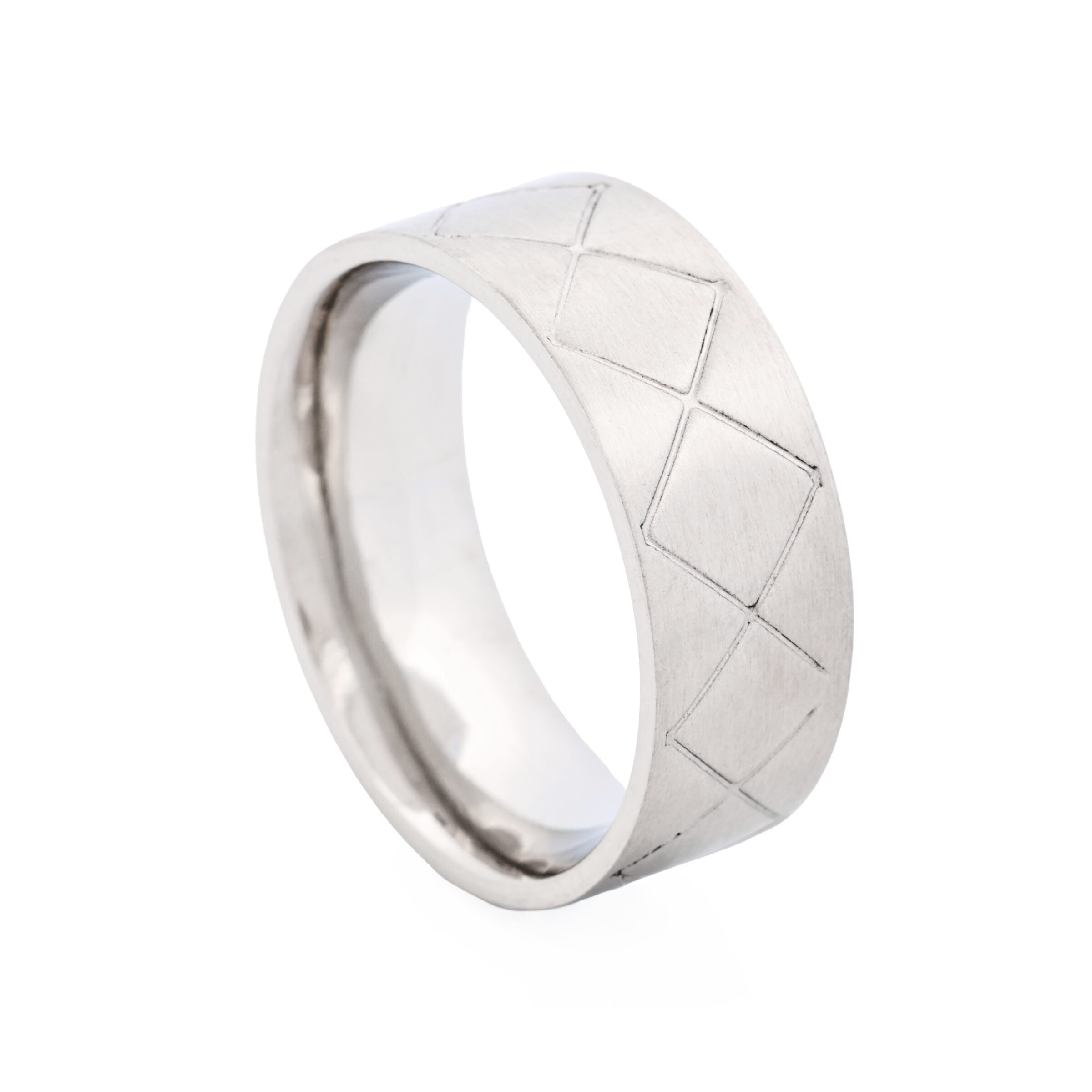Brushed Stainless Steel Drum Pattern Ring