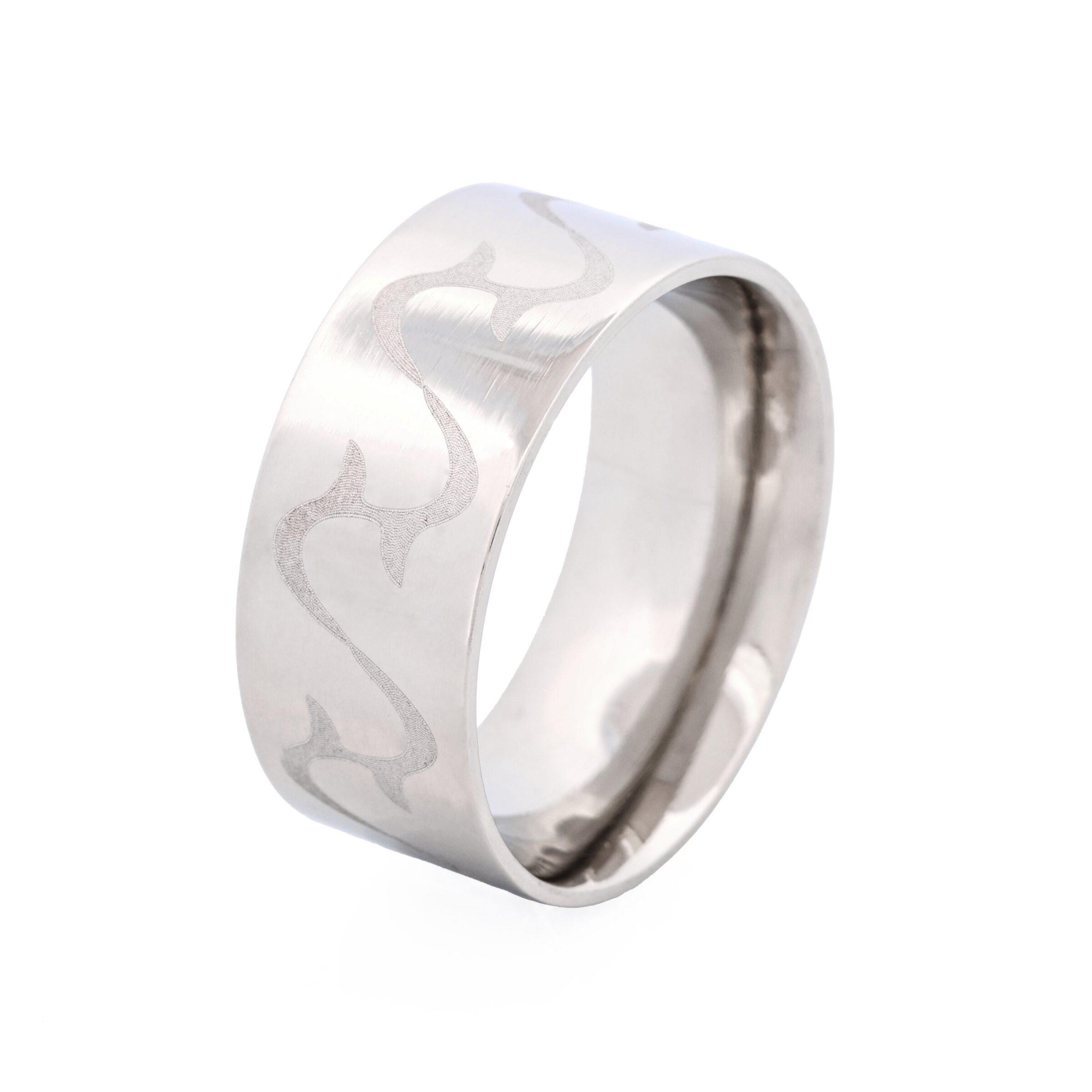 Polished Stainless Steel Ring with Frosted swirl Pattern