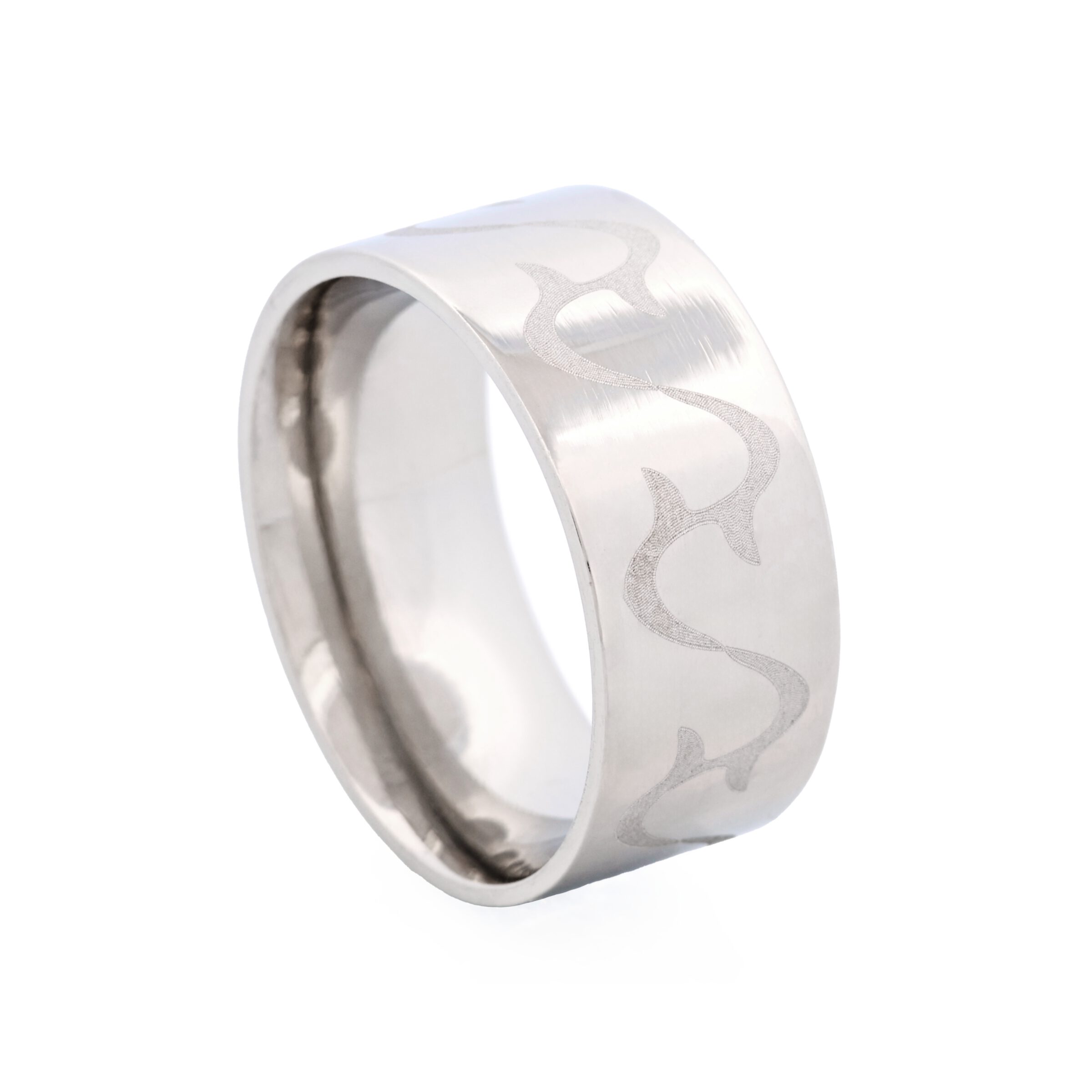 Polished Stainless Steel Ring with Frosted swirl Pattern