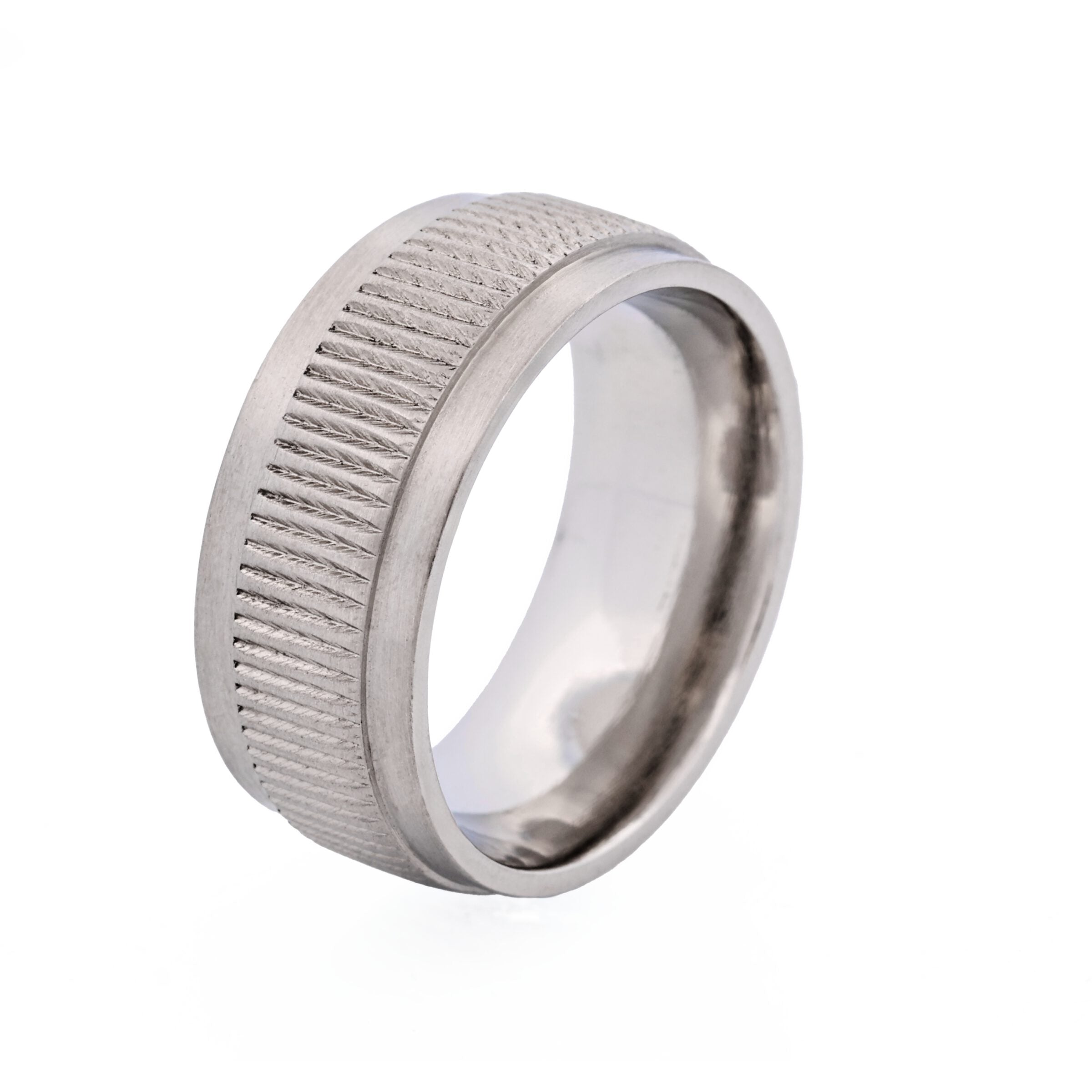 Polished Stainless Steel Ring with Frosted swirl Pattern