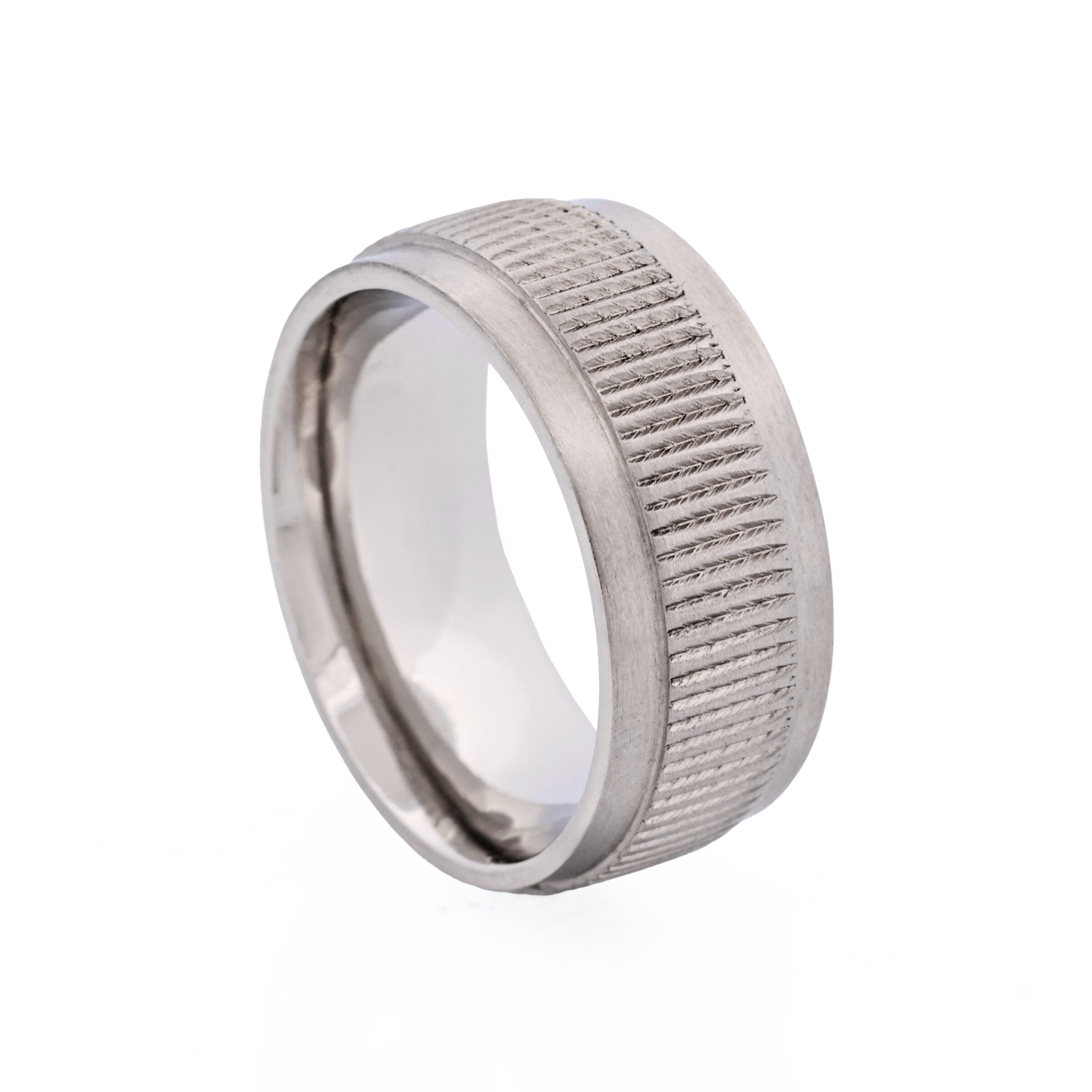 Polished Stainless Steel Ring with Frosted swirl Pattern