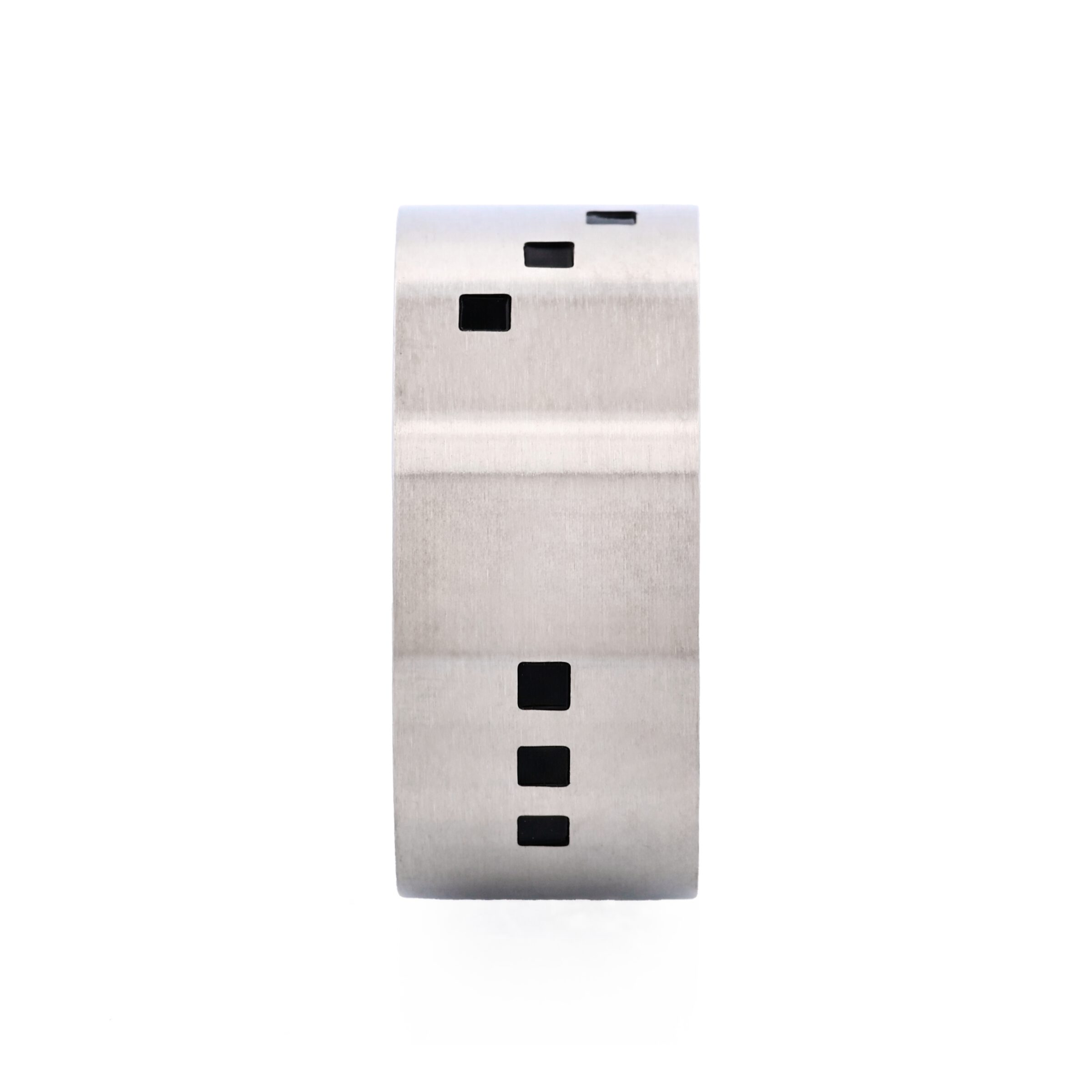 Brushed Stainless Steel Ring with Small Black Enamel Squares