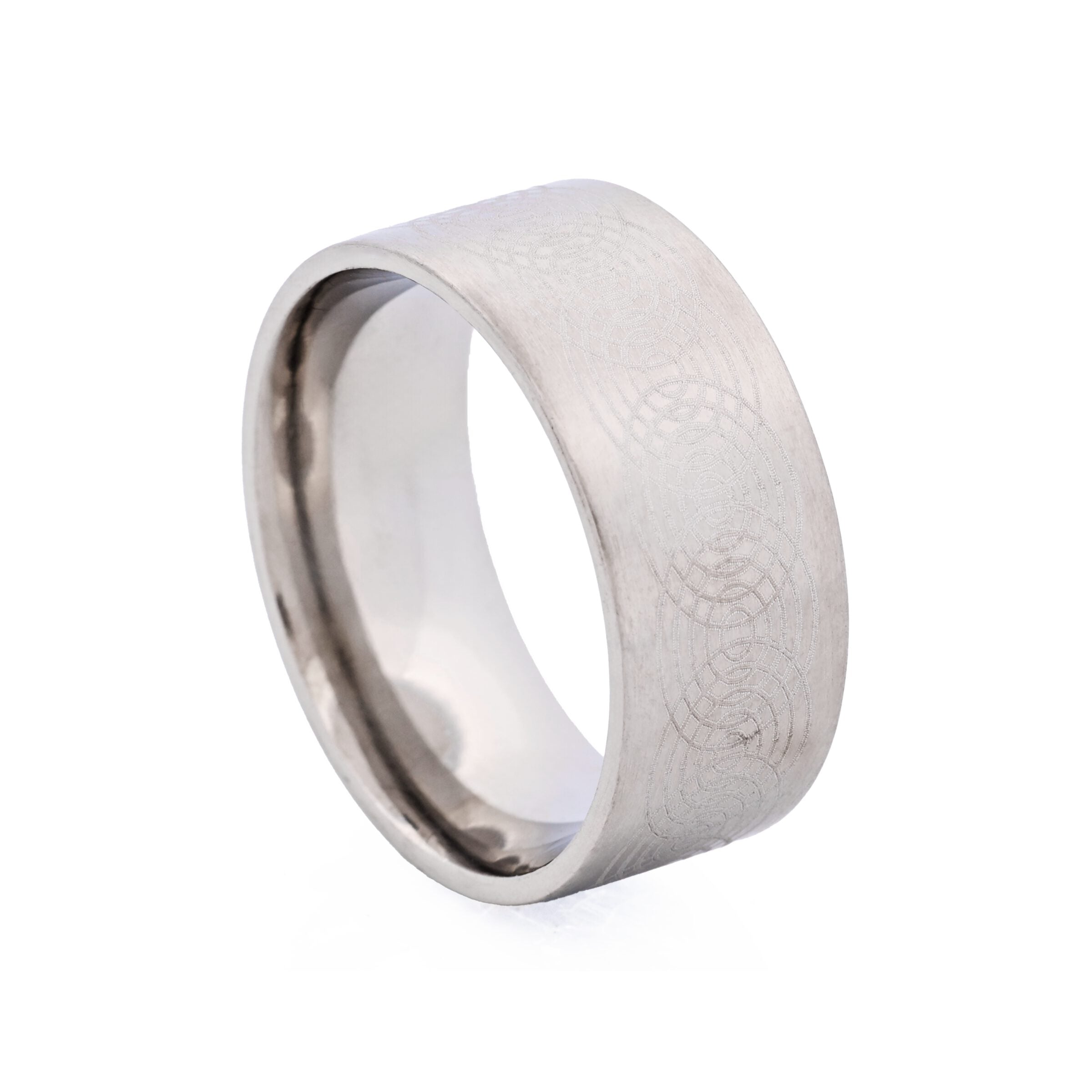 Brushed Stainless Steel Ring with Lasered Patten