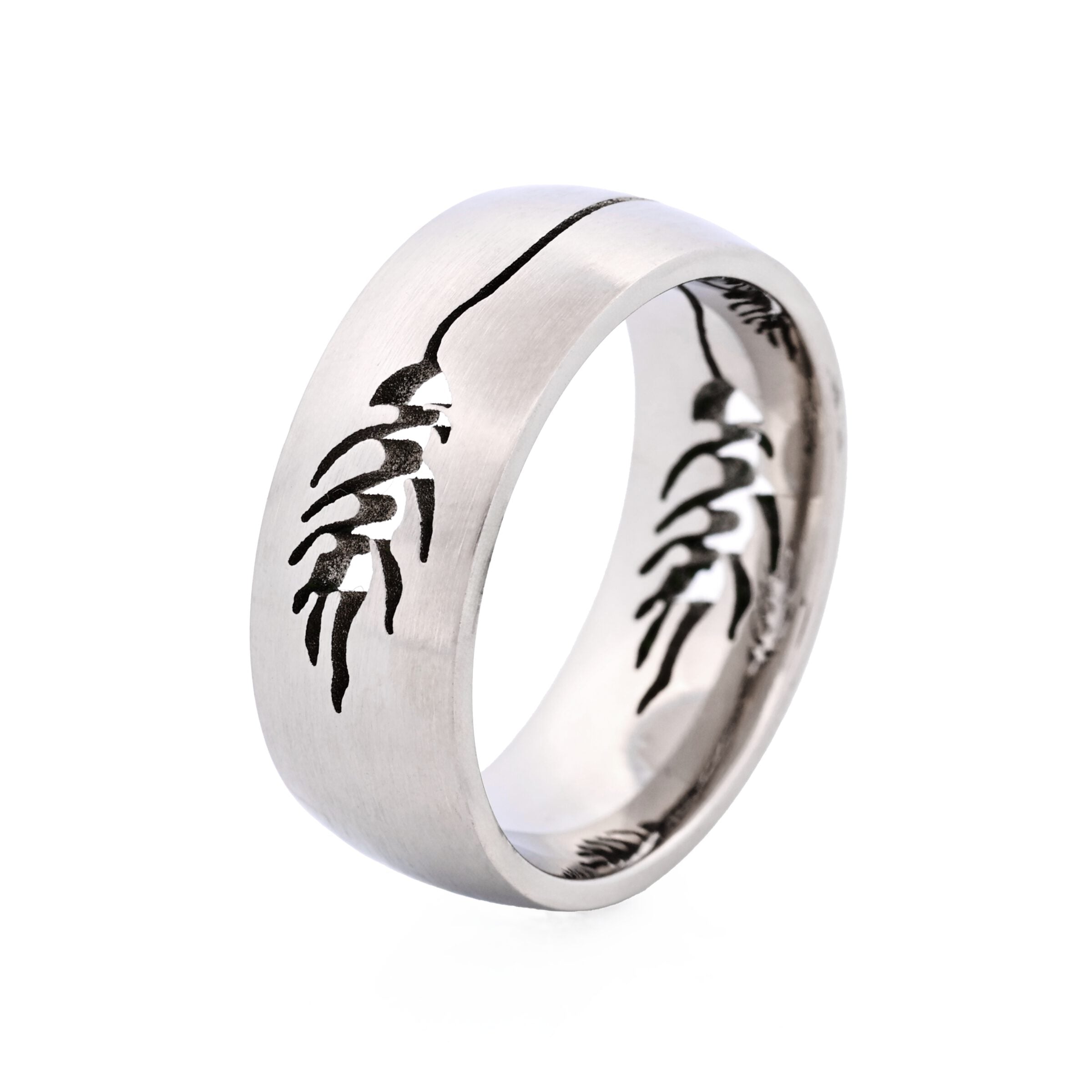 Brushed Stainless Steel with Cutout Fish Pattern Ring