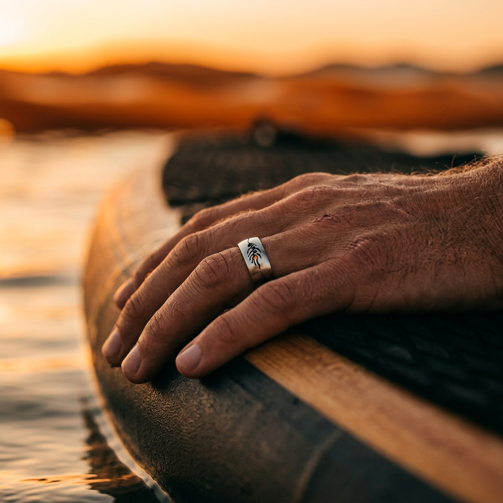 Brushed Stainless Steel with Cutout Fish Pattern Ring