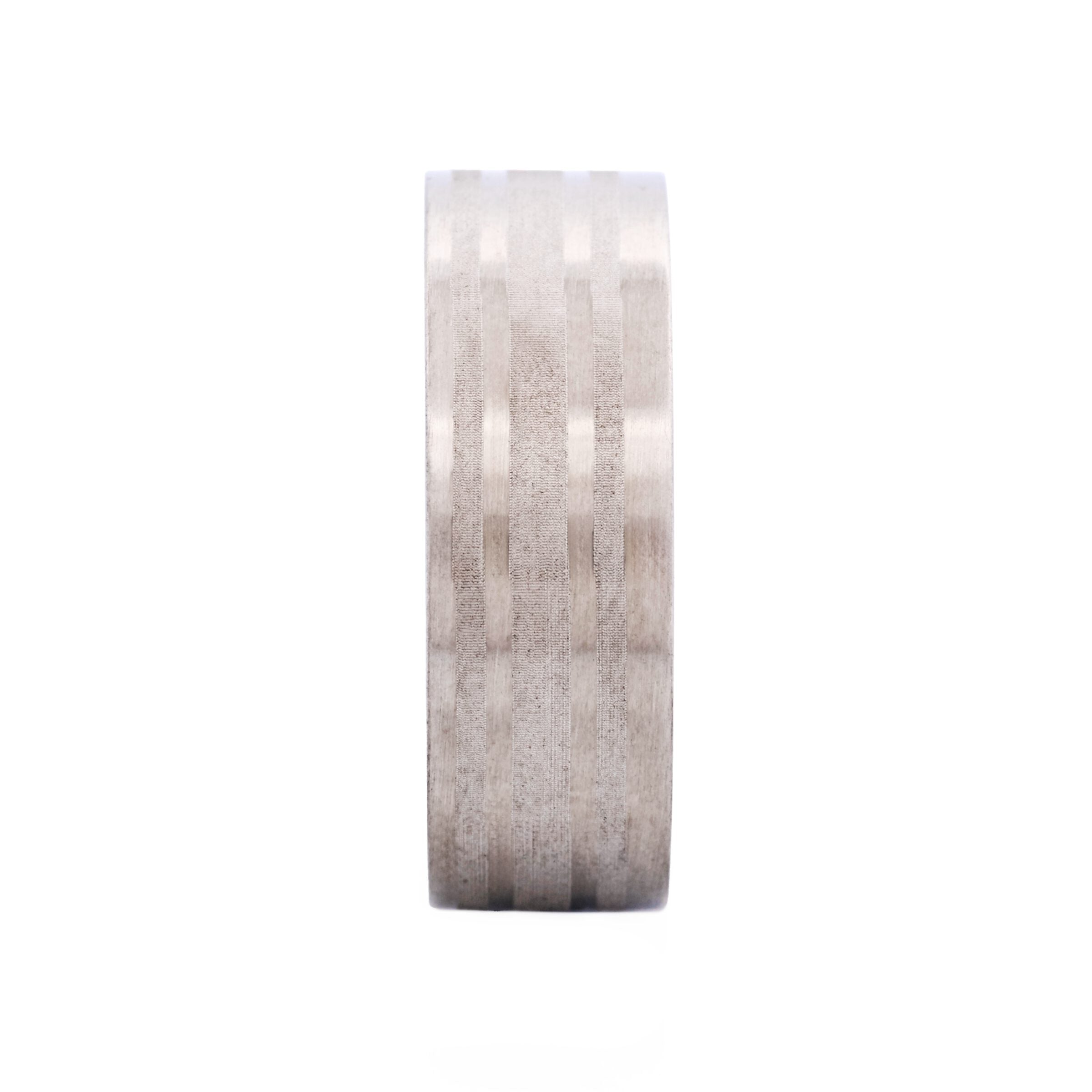 Brushed Stainless Steel Ring with Frosted Stripe Pattern