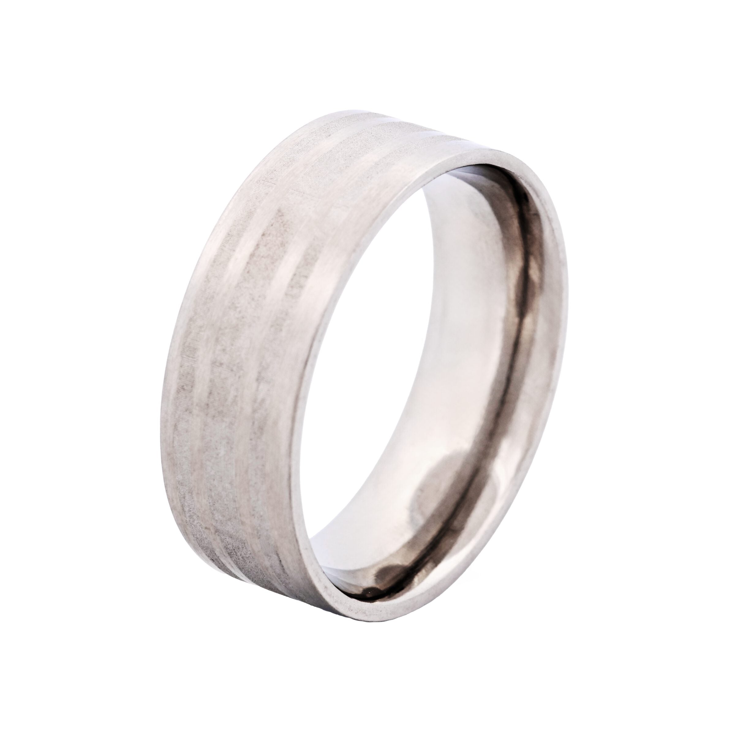 Brushed Stainless Steel Ring with Frosted Stripe Pattern