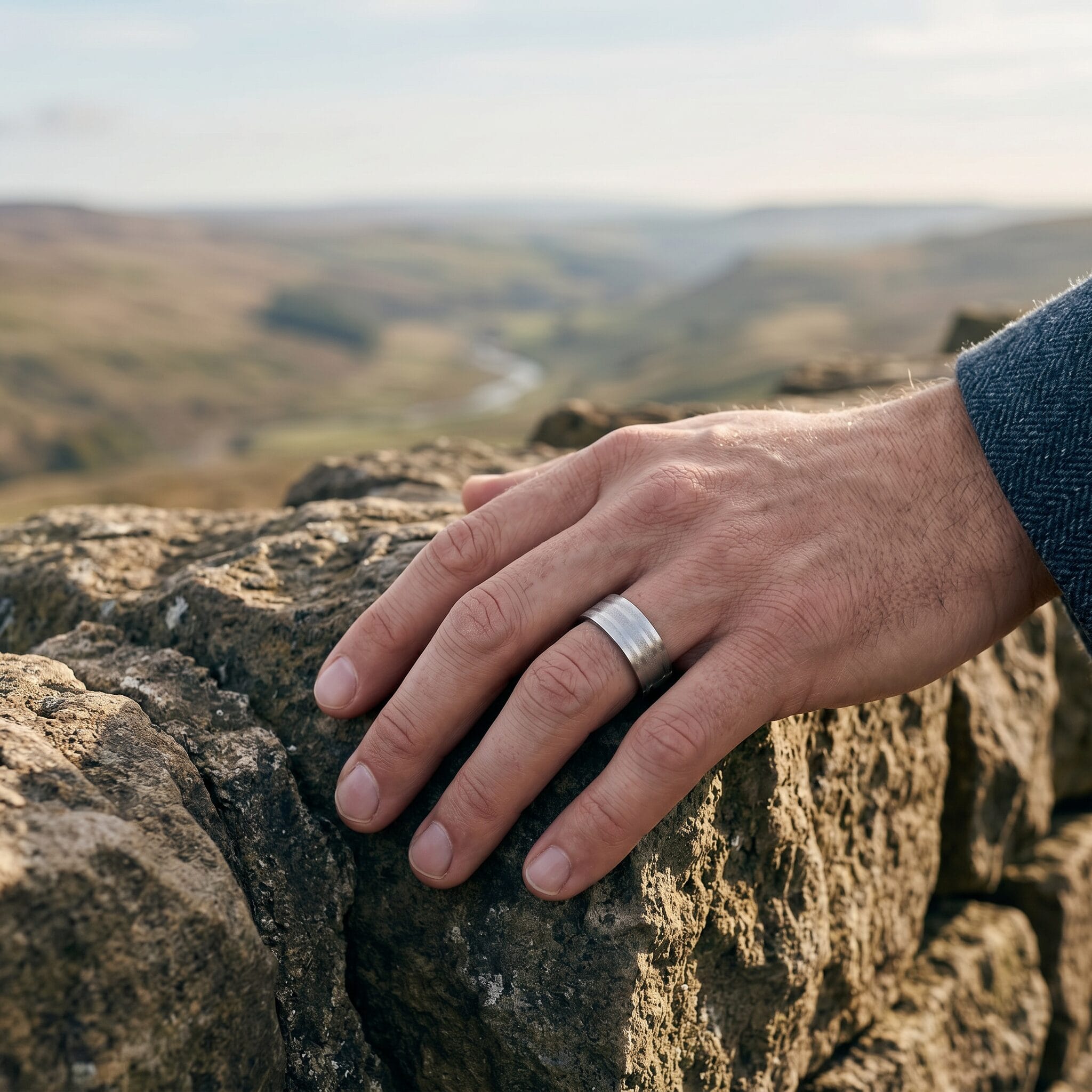 Brushed Stainless Steel Ring with Frosted Stripe Pattern