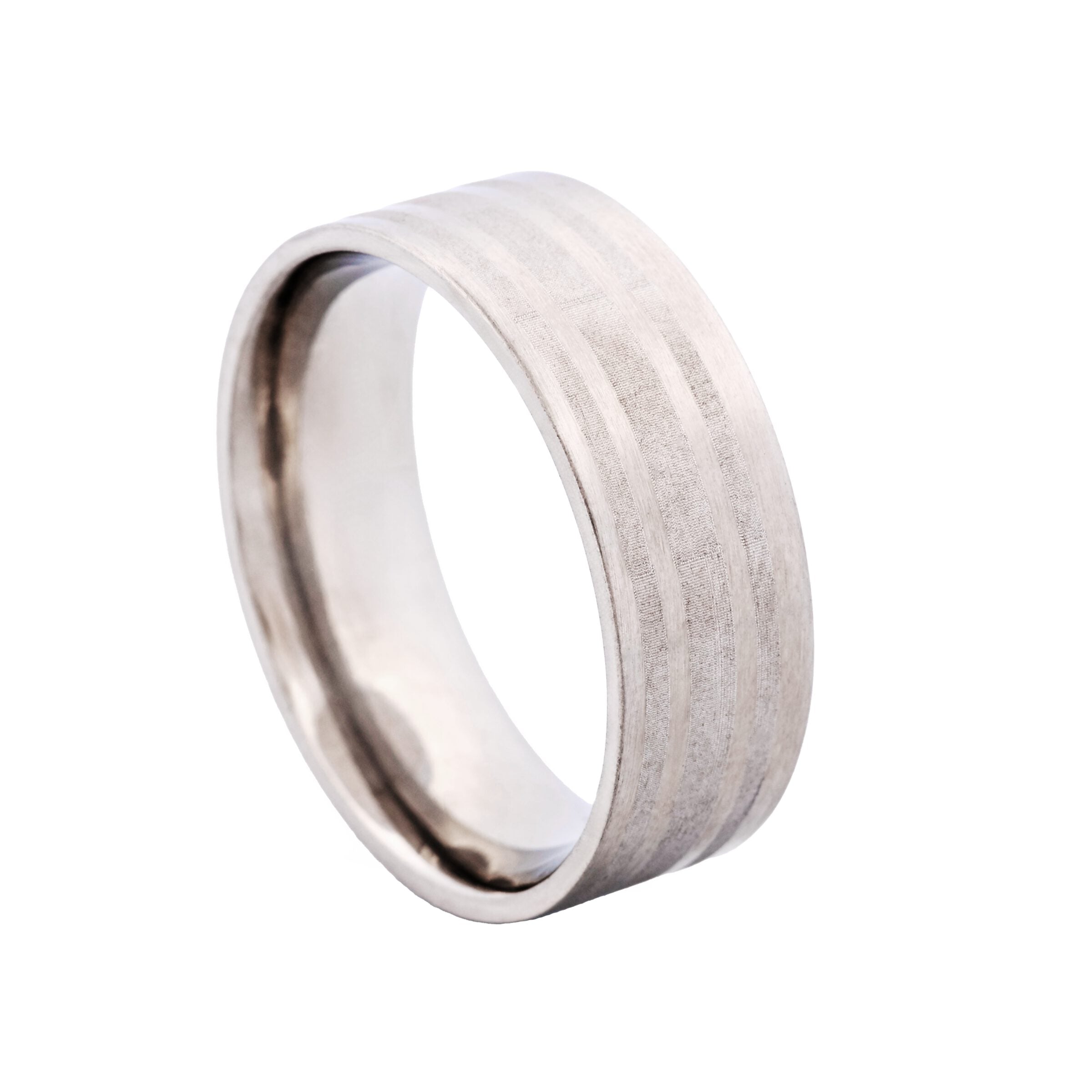 Brushed Stainless Steel Ring with Frosted Stripe Pattern