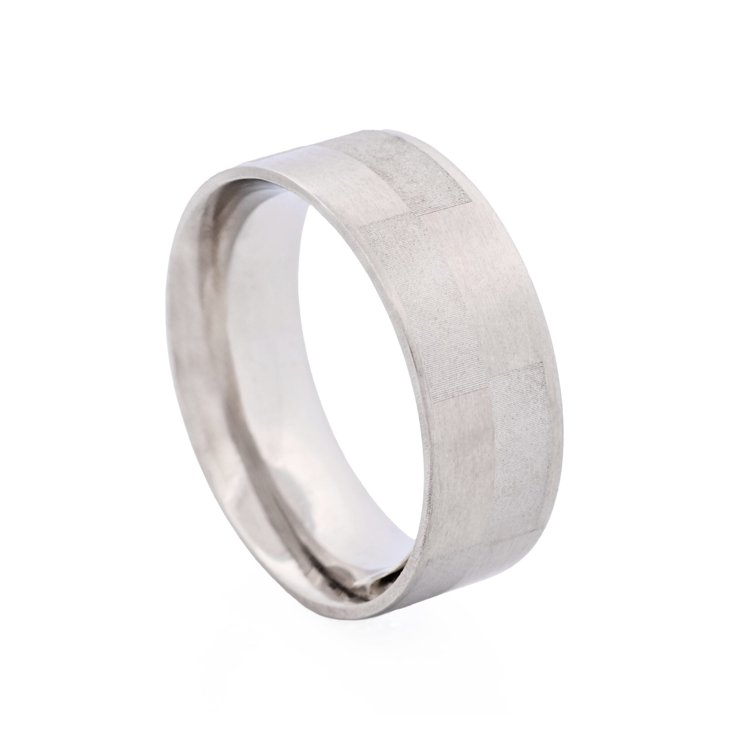 Brushed & Frosted Brick Pattern Stainless Steel Ring