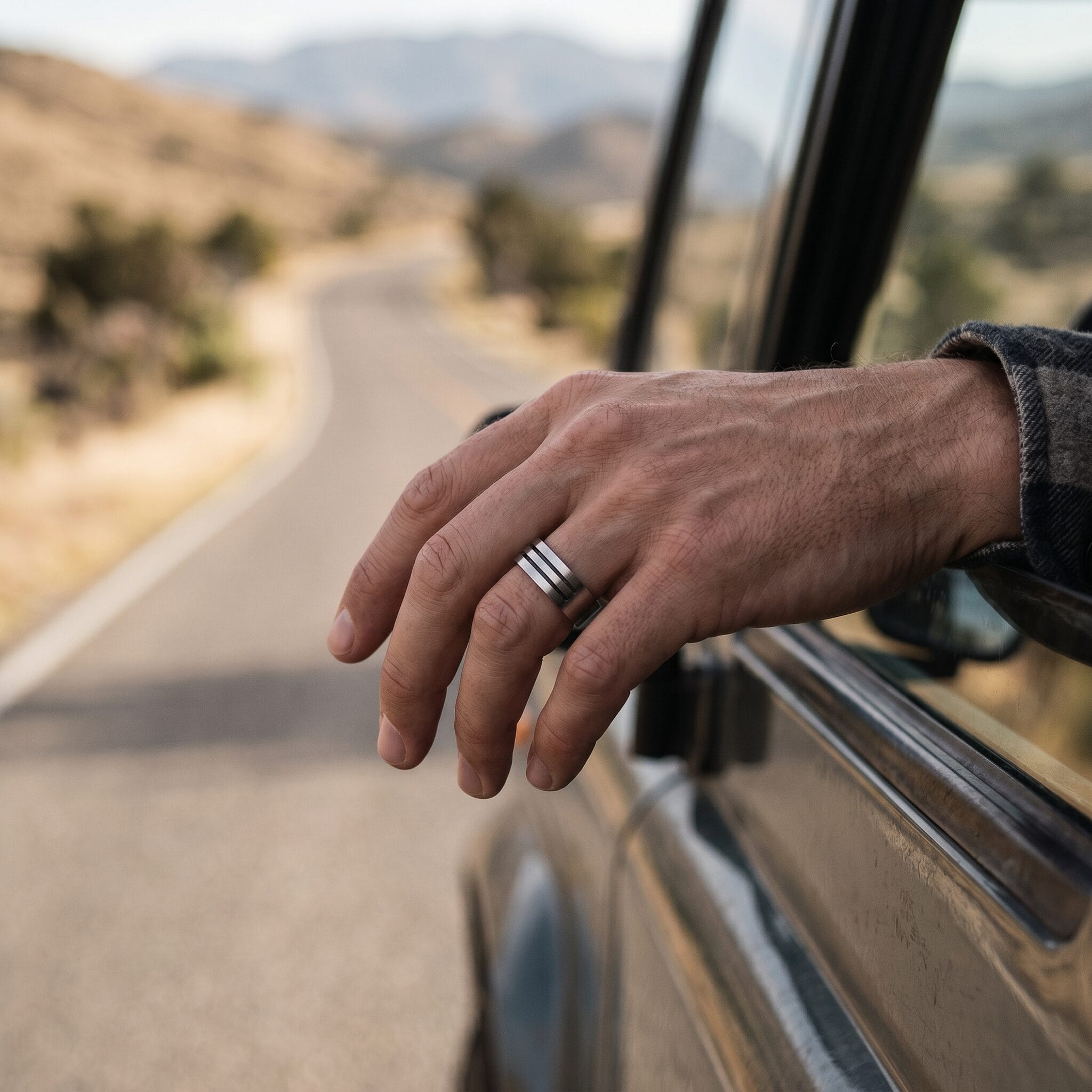 Brushed Stainless Steel Ring with Three Cutout lines