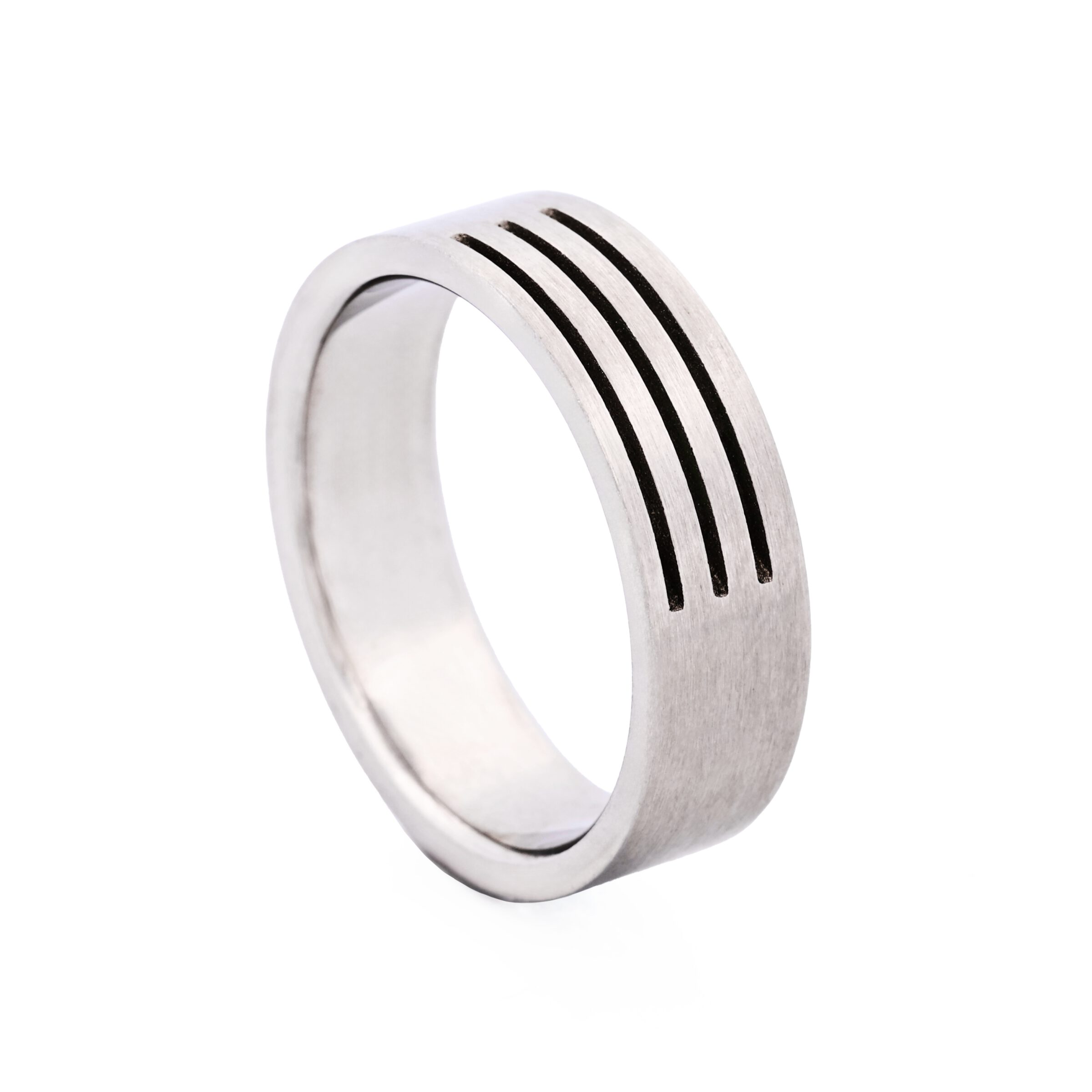 Brushed Stainless Steel Ring with Three Cutout lines